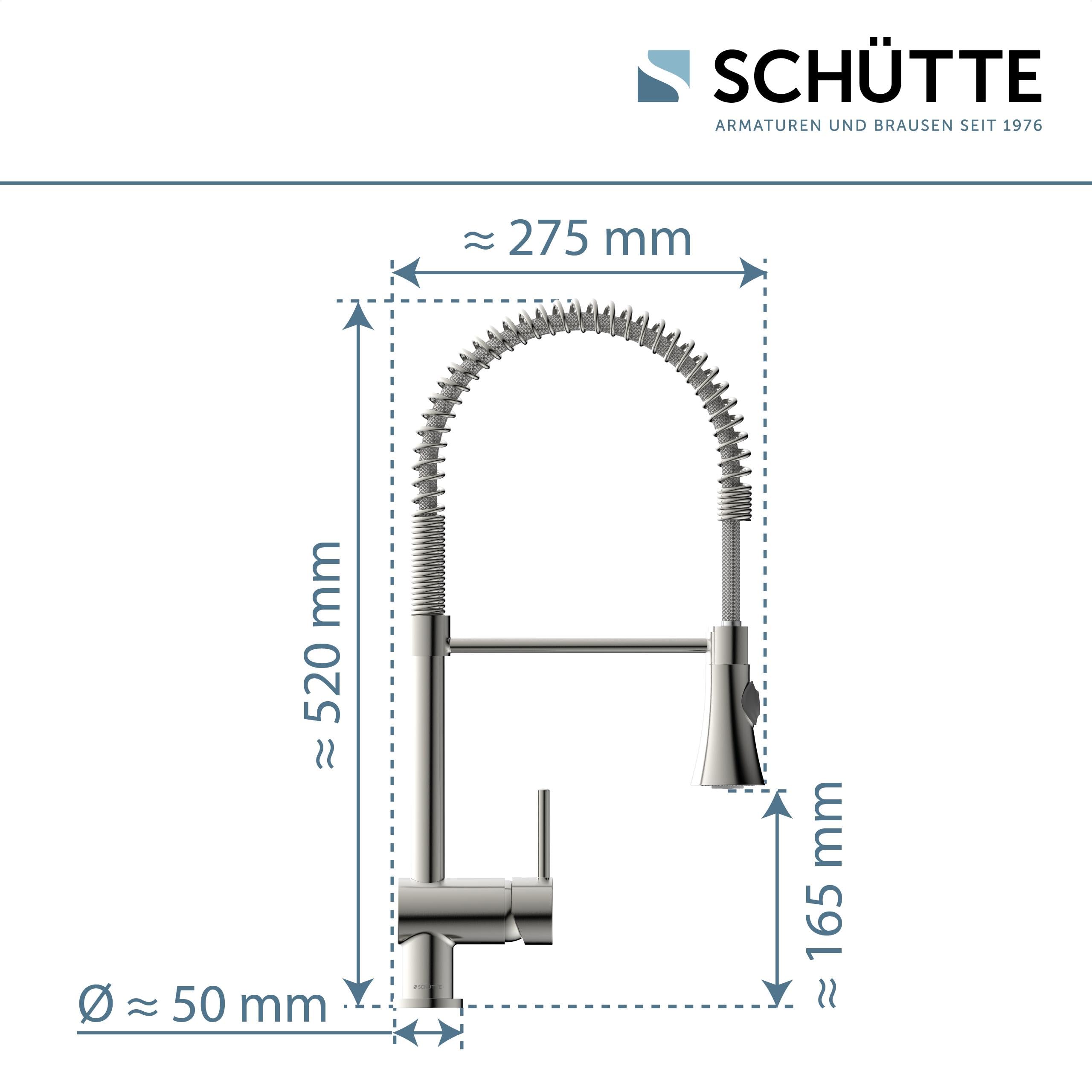 SCHÜTTE 79155 CORNWALL Küchenarmatur, Einhebelmischer mit ausziehbarer Geschirrbrause, 360 Grad schwenkbare Spültischarmatur, Spiralfeder Mischbatterie für die Spüle, Wasserhahn Küche, Edelstahloptik