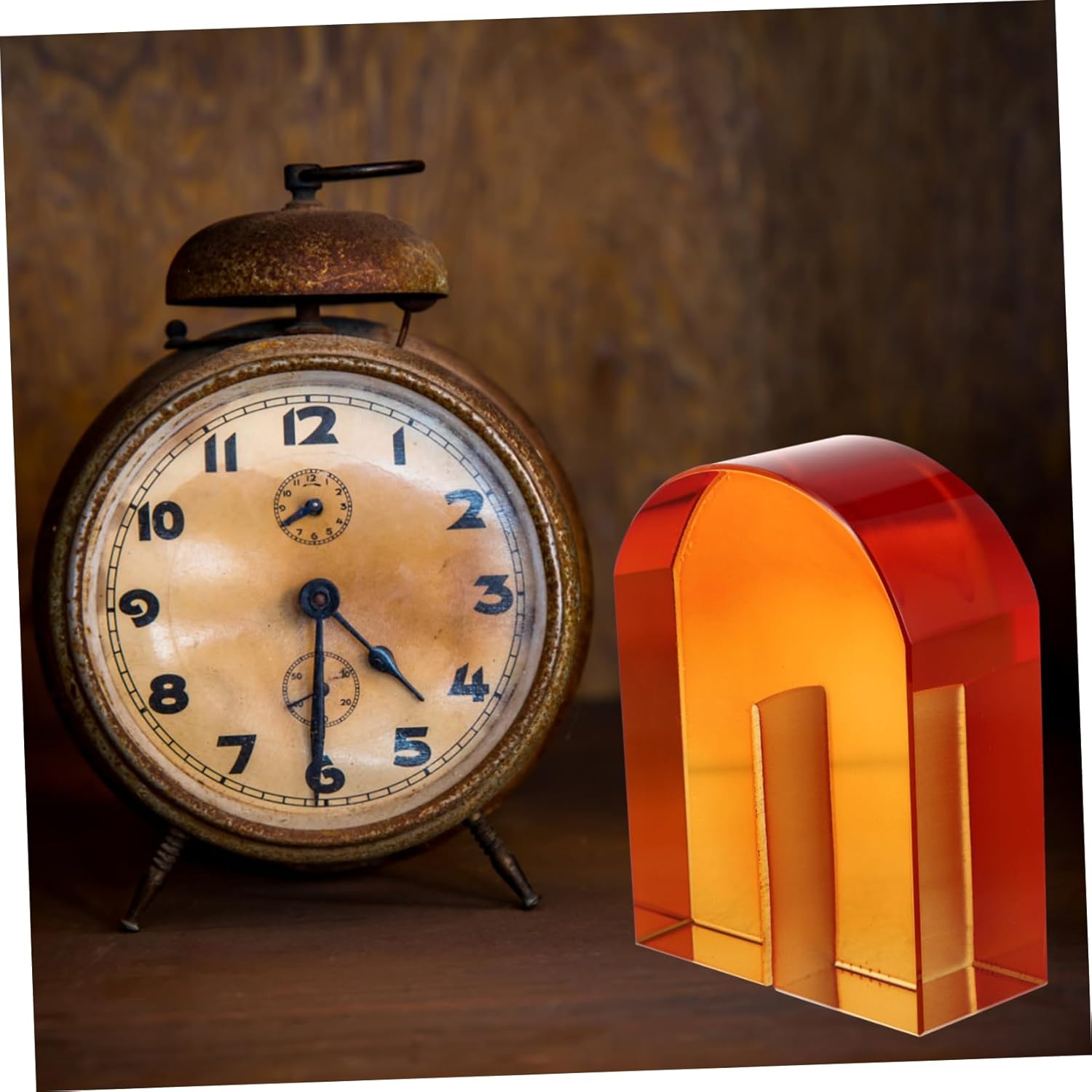 1pc Decorative Crystal Bookend for Home Office Stylish Orange Arc Shape Book Storage Holder Unique Desk Adornment for Library Classroom Decor Heavy Books Organizer