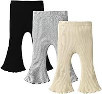 DreamBus 3 Pack Baby Girl Flare Pants - Soft Ribbed Cotton Toddler Leggings, Bell Bottoms for Fall Winter Comfort
