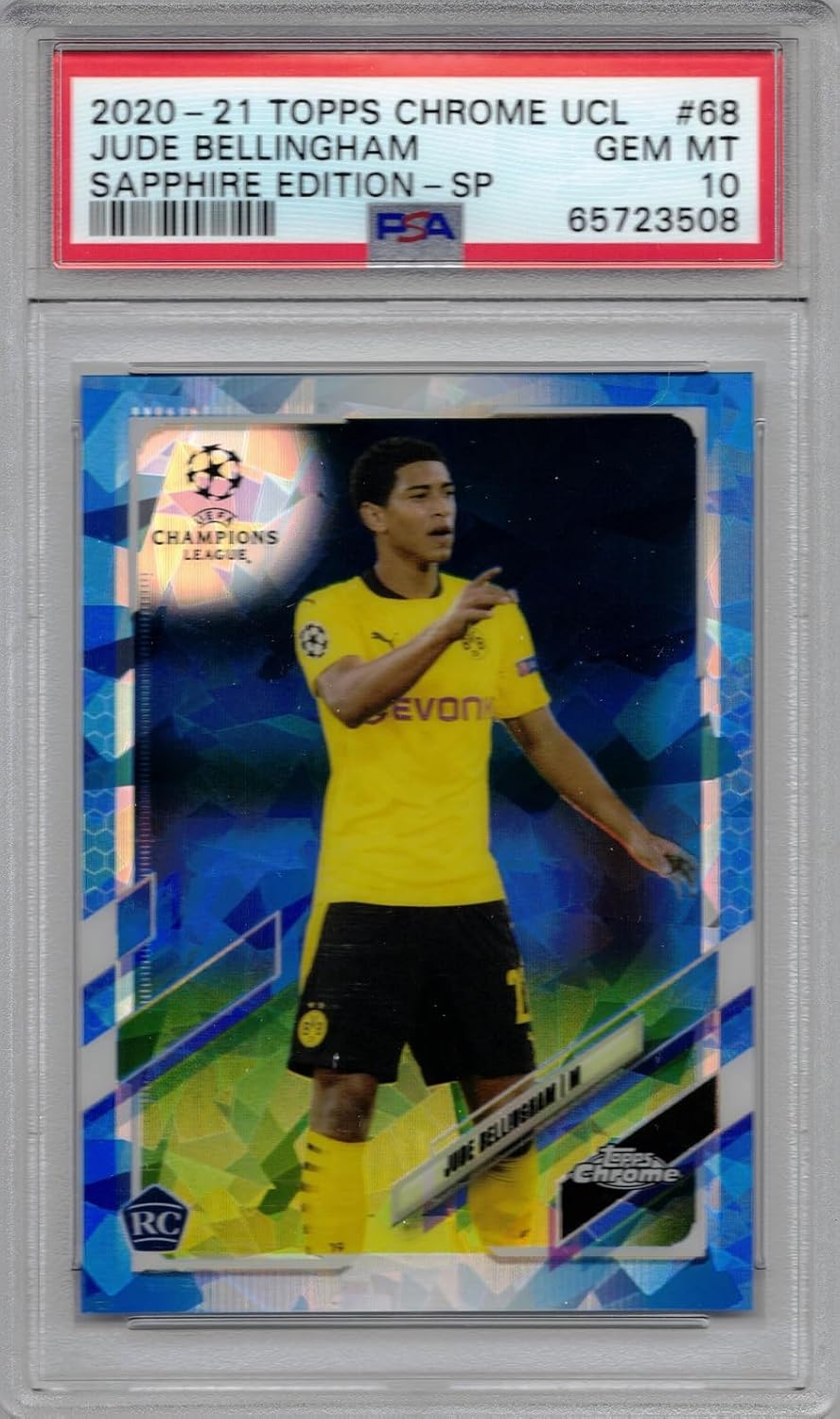 2020-21 Topps Chrome UCL Sapphire Edition Soccer #68 Jude Bellingham Rookie Card Image Variation Graded PSA 10 Gem Mint