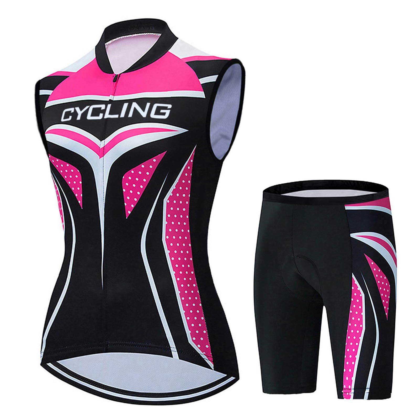 Completo Ciclismo Donna Abbigliamento Bici MTB Estivo,Tuta Ciclista Maglietta Ciclo Senza Maniche Gilet e Pantaloncini Shorts Bike con 19D Gel Imbottiti,Maglia Bicicletta Sleeveless Asciugatura Rapida