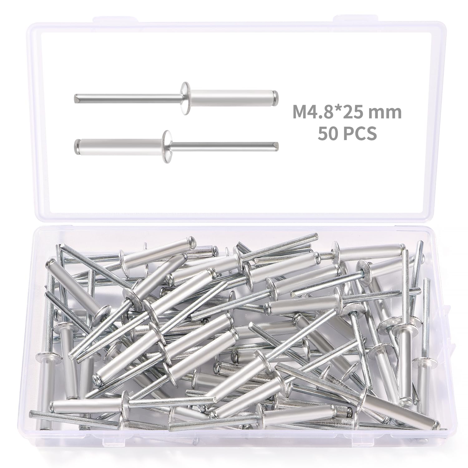 YIXISI 50 Pezzi M4.8x25 mm Rivetti Ciechi in Alluminio, Grande Flangia Alluminio Rivetti Ciechi, Rivetti Ciechi con Testa a Cupola, per Metallo Legno Plastica
