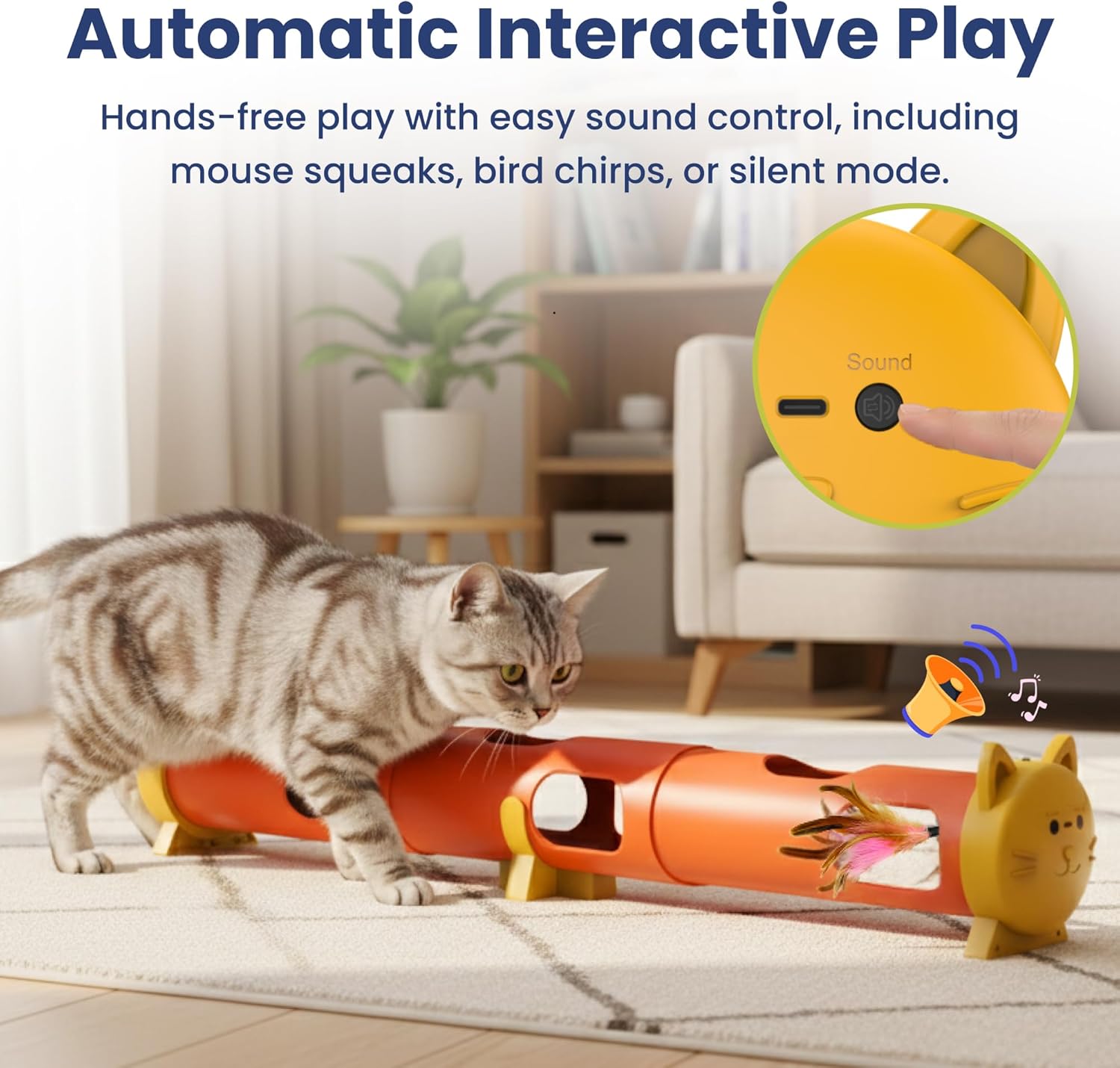 PAWSPIK Electric Feather Teaser Tube Cat Toy, Interactive Automatic Cat Toy for Indoor Cats, Smart Random Feather Play, Long Battery Life, Pet-Safe Materials (Large)