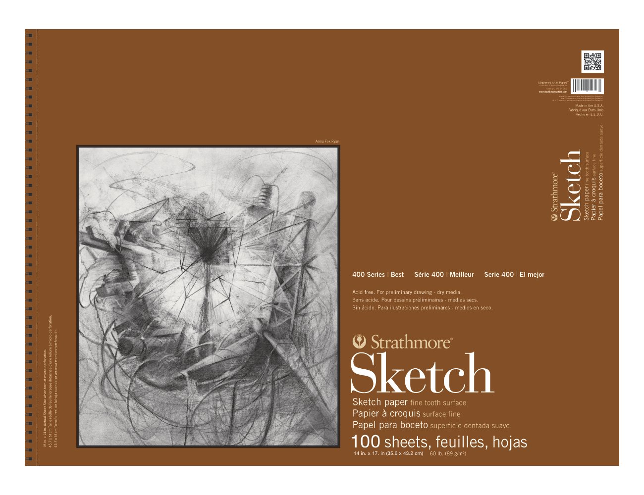 Strathmore STR-455-5 100 Sheet Sketch Pad, 14 by 17", Brown with White Text
