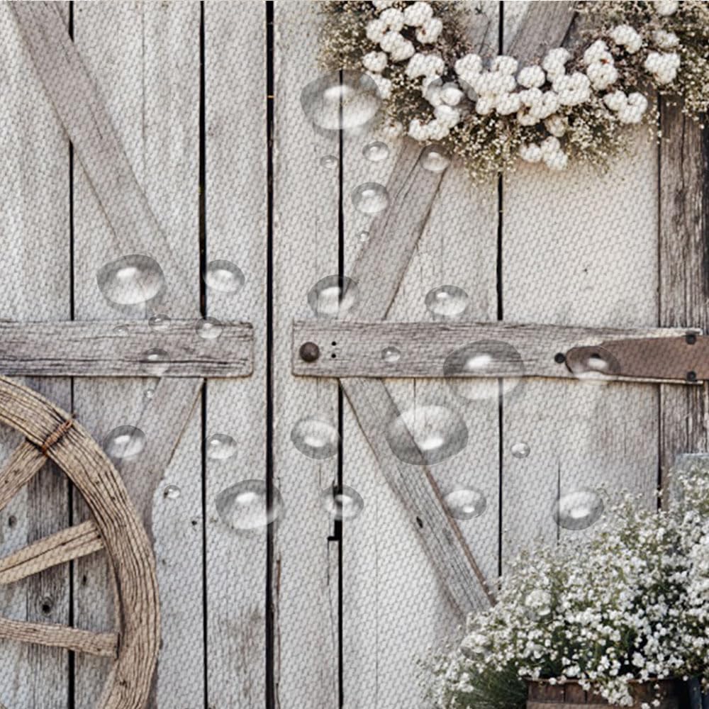 Rustic Barn Door Shower Curtain Western Farmhouse Cabin Wooden Board Country Floral Flower Vintage Antique Bathroom Polyester Fabric Curtains with Hooks 118Wx70H Inch