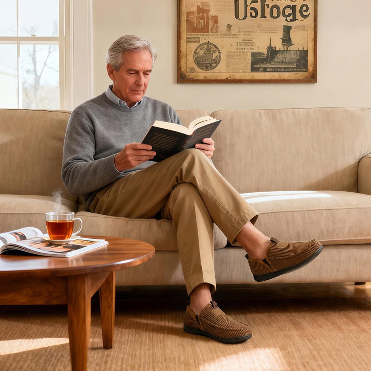 LeIsfIt Men's Slippers Wide Memory Foam House Shoes Moccasin Slip-On Cozy Loafer Slippers for Indoor & Outdoor - Image 2