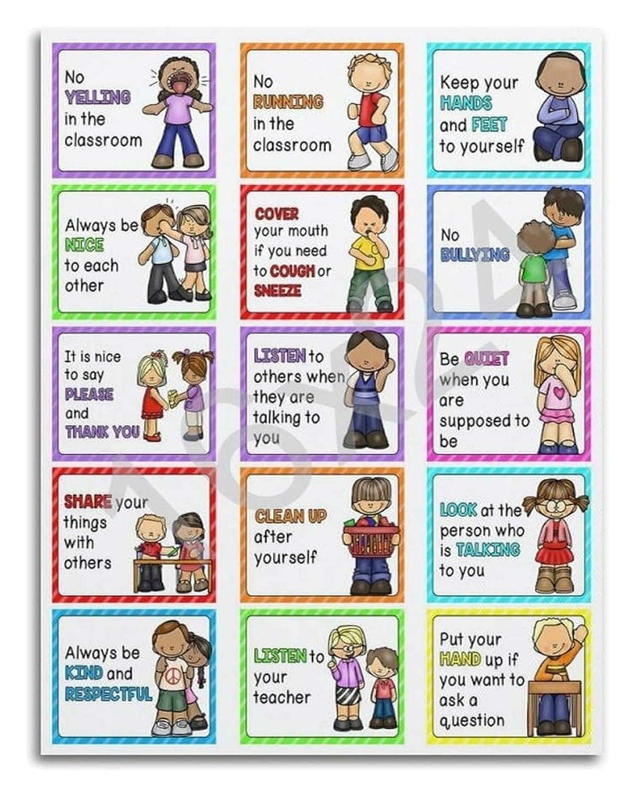 NWPNLXEA Classroom Community Posters​ Rules Respect and Responsibility Chart for Wall Decor Framed,08x12inch(20x30cm)