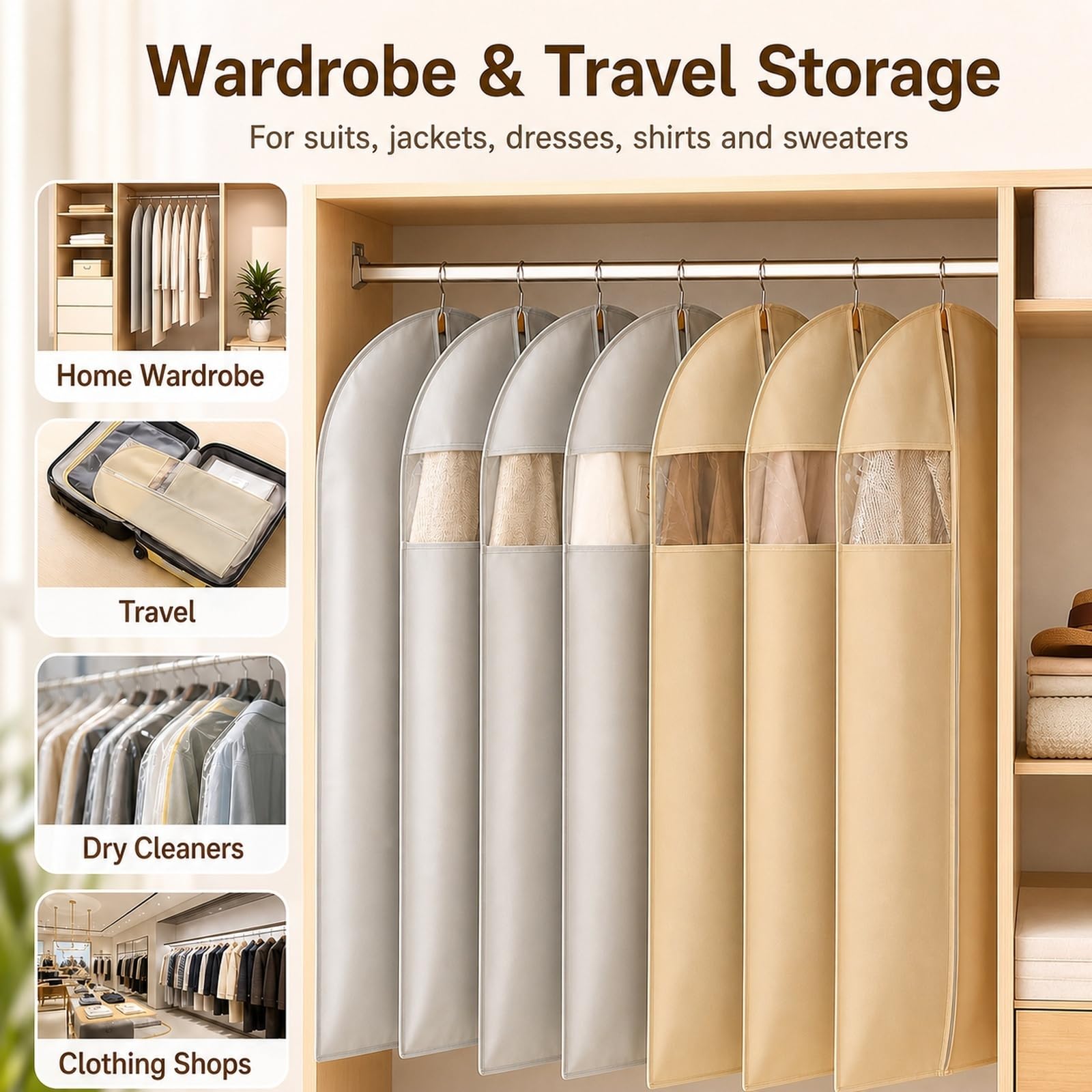Bolsas Guardar Ropa Funda Ropa PEVA Fundas con Cremallera Fundas Ropa Transparente Protector de Prendas Bolsas para Colgar Ropa Antipolvo para Colgar Ropa para Cambios Temporada