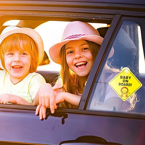 Miniatura 5 de TIESOME 2 calcomanías de advertencia para automóvil de bebé a bordo, con ventosas, calcomanías reutilizables para niños pequeños a bordo (jirafa +