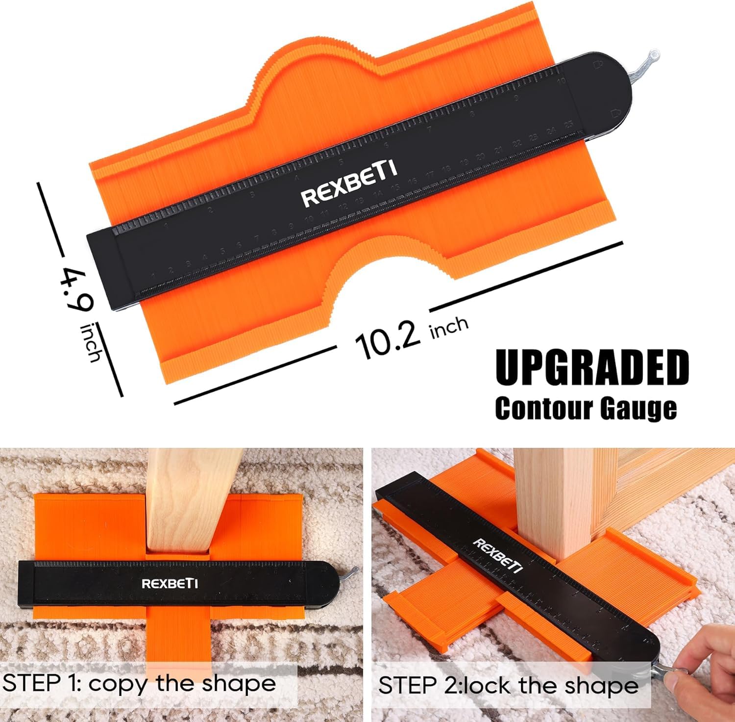 REXBETI - Kit de instalación de suelos de madera laminada con bloque de roscado sólido, barra de tracción larga y ancha, mazo reforzado de doble cara y 40 espaciadores