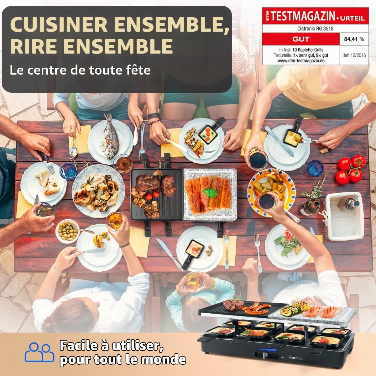 Clatronic RG3518 Raclette avec 8 Personnes