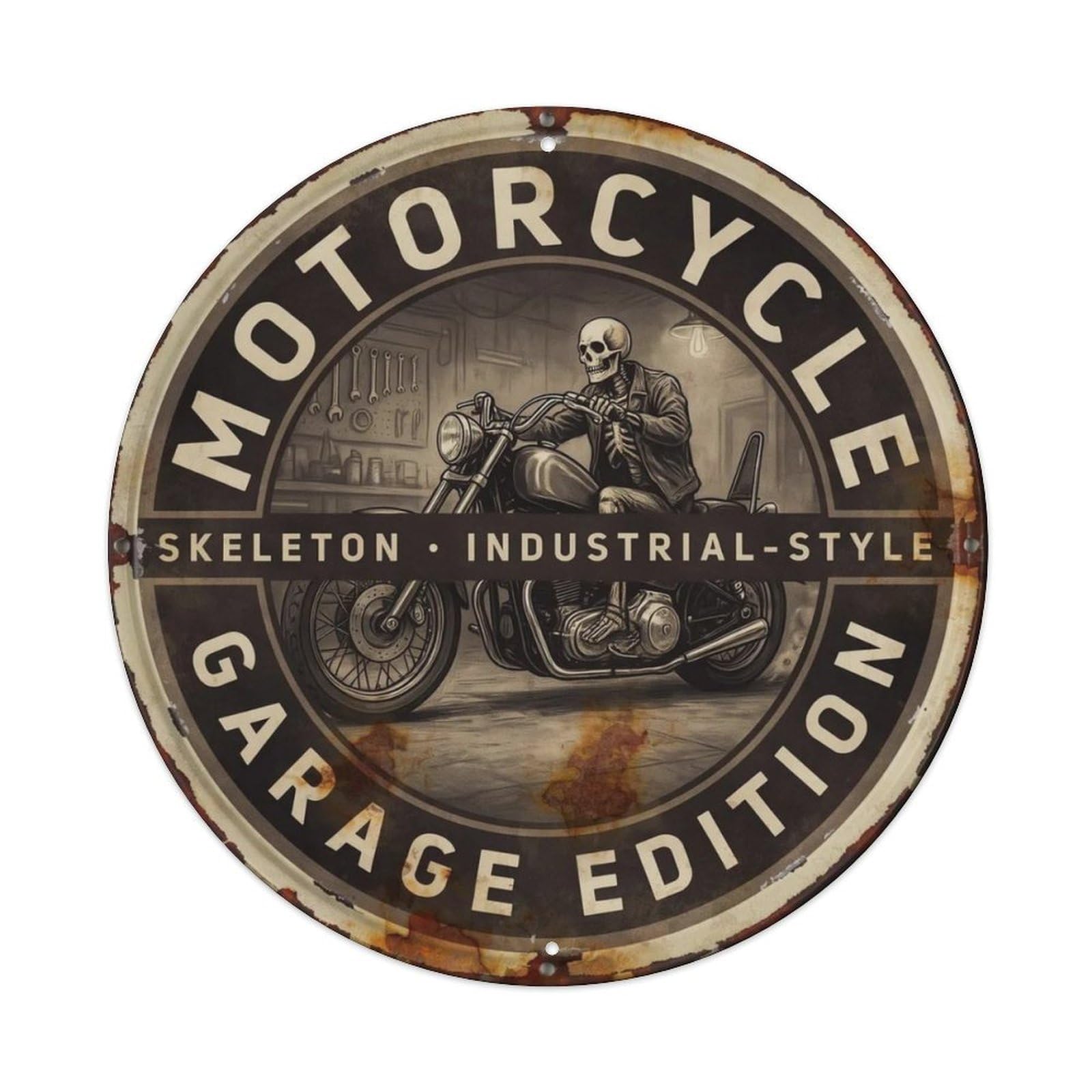 Skeleton-Biker-Tin Metal Tin Sign Plaque