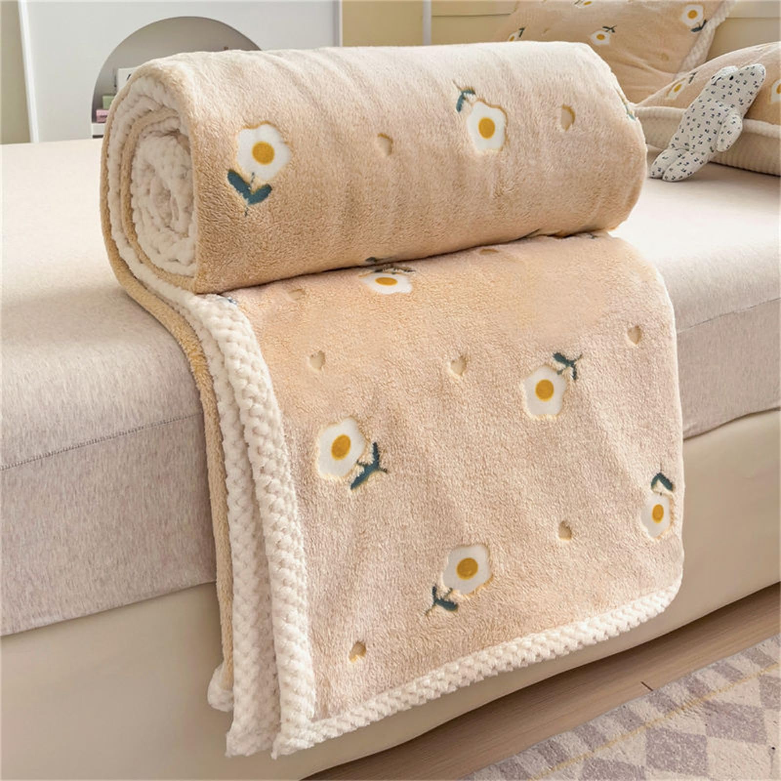 YeGang Blankets and Throws for Sofa Beds, Soft Warm Kawaii Fluffy Cozy Fleece Throw Blanket for Kids Adults Bedroom Couch Travel Cats Dogs Accessories (Flower Yellow,100 * 150cm)