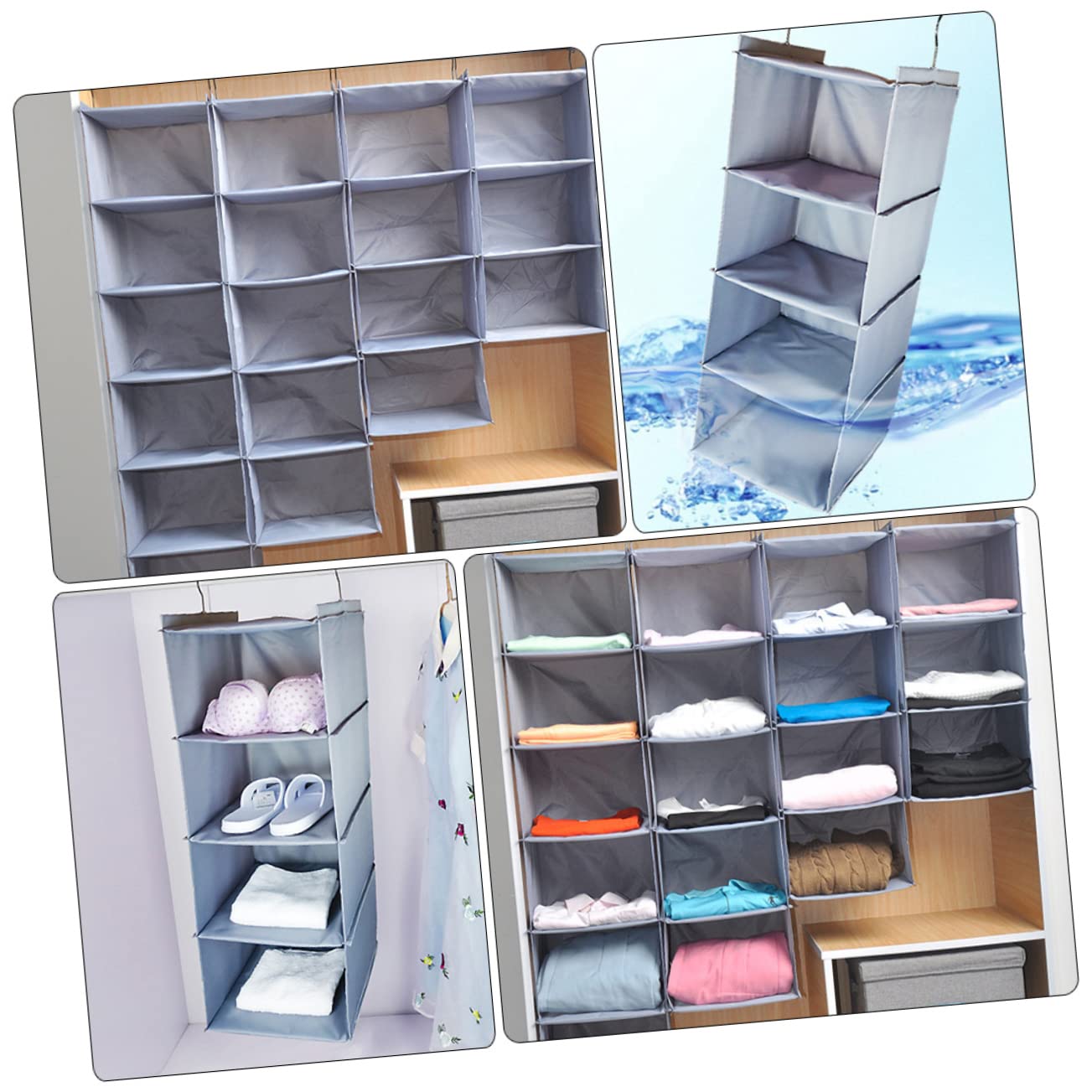 Borsa Organizer Appesa per Armadio a 4 Livelli Grigia | Poliestere Lavabile, Pieghevole e Facile da Riporre, Installazione Semplice, Organizzazione Multiuso
