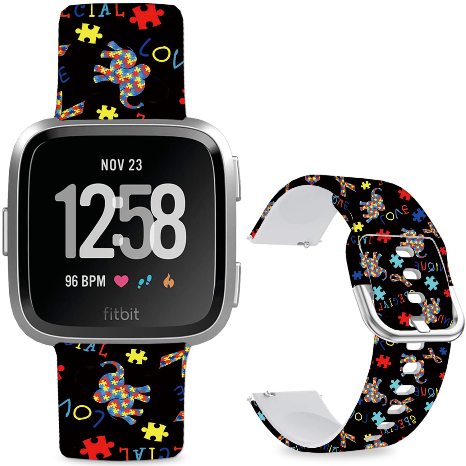 Leotop Pattern Printed Soft Silicone Replacement Bands Compatible with Fitbit Versa/Fitbit Versa 2 for Women Men Teens. (Colorful Elephant) — image 1