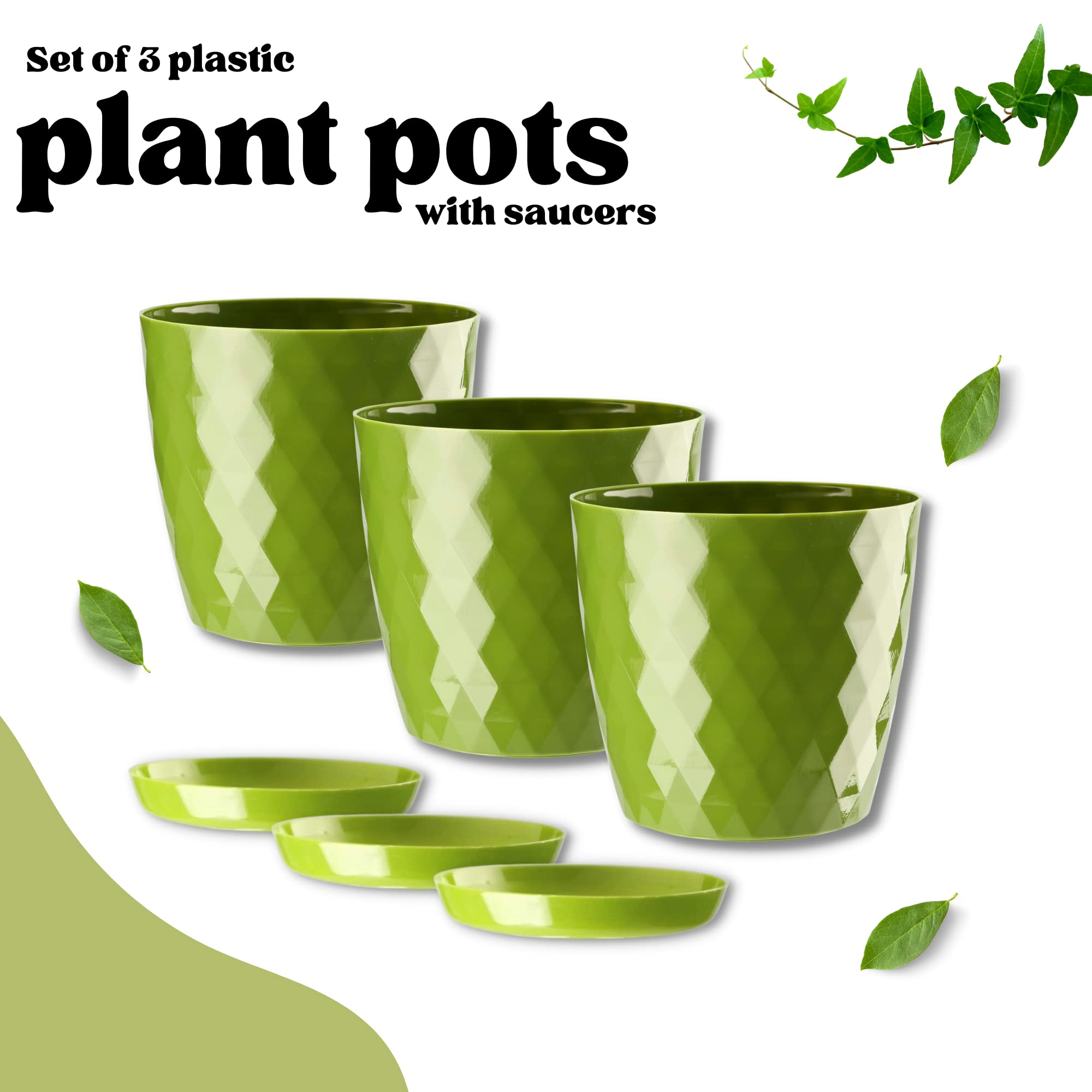ORTEN Vaso Da Fiori In Plastica Con Sottovaso, Set Da 3 (14 Cm, Colore Ecrù), Design Moderno Opaco, Per Piante Grasse, Orchidee E Erbe Aromatiche - 4