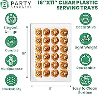 Vista 2 de PARTY BARGAINS Bandejas de plástico para servir de 16 x 11 pulgadas, paquete de 8 bandejas desechables de plástico transparente, ideales para bodas