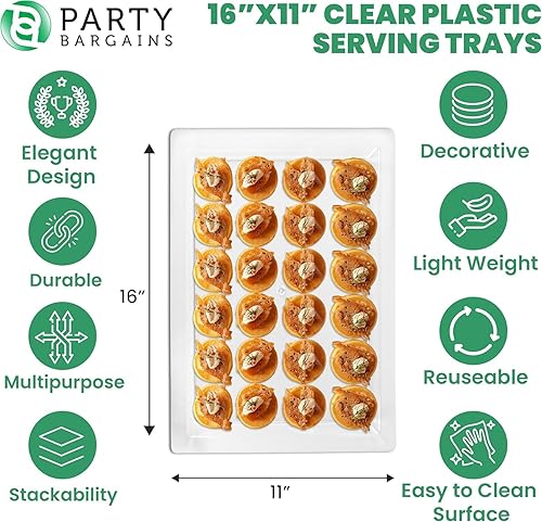Miniatura 2 de PARTY BARGAINS Bandejas de plástico para servir de 16 x 11 pulgadas, paquete de 8 bandejas desechables de plástico transparente, ideales para bodas,