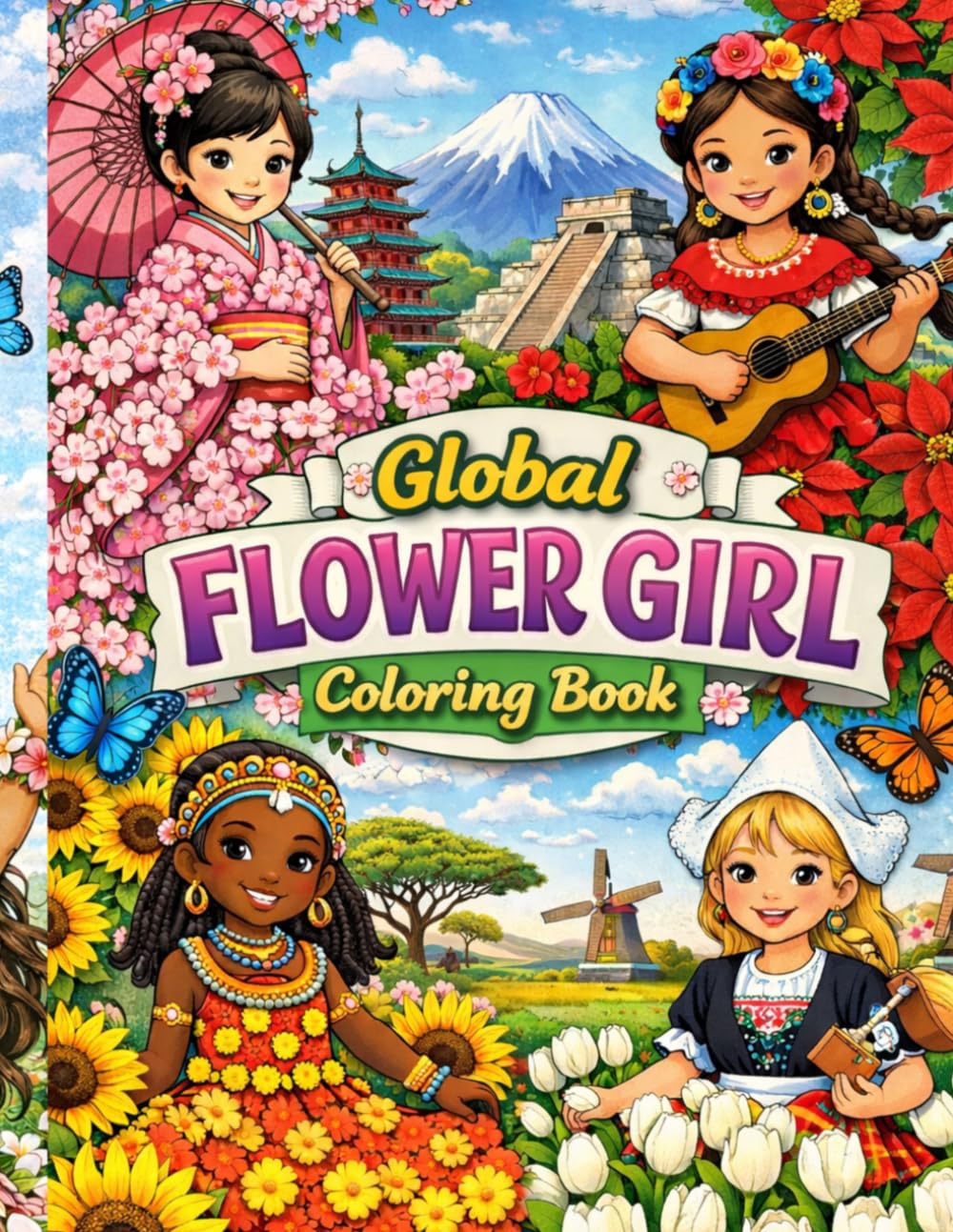 Global Flower Girl Coloring Book: A Relaxing Coloring Book Celebrating Flowers from Around the World (Bloom & Fantasy Coloring Series)