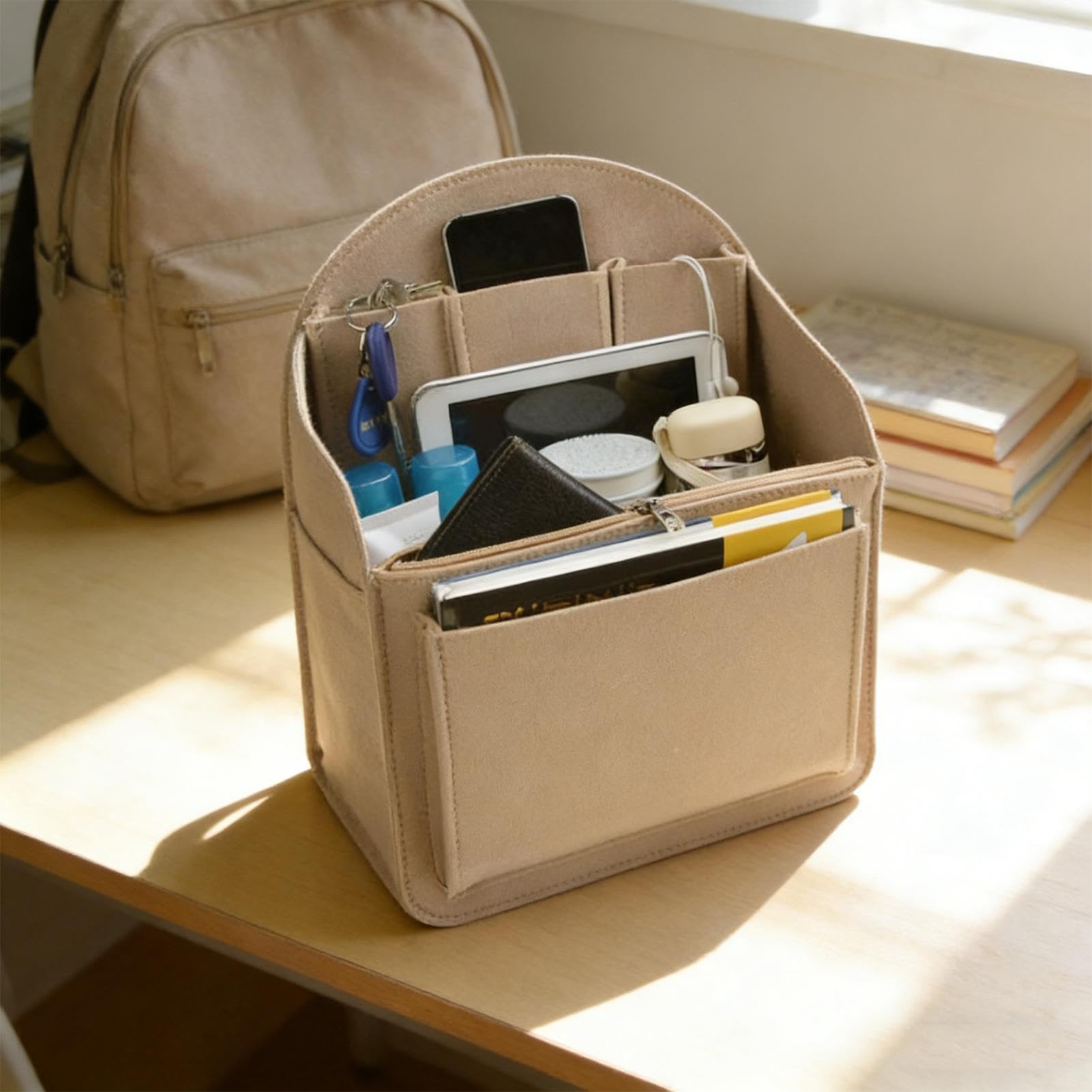 Inserto organizer per borse, adatto a varie borse, piccolo/grande, organizer per zaino in feltro, divisore per borse piccole, facile da trasportare, per campeggio, palestra, viaggi, pendolarismo