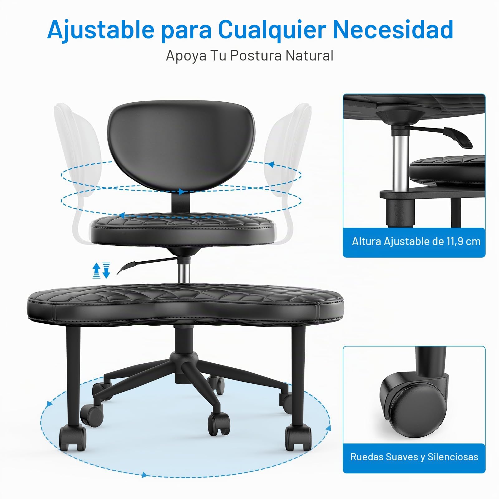 HOMRELEXA Silla de Oficina con Patas Cruzadas, Silla ergonómica giratoria de 360°, Silla de Escritorio entrecruzada con Altura Ajustable, Silla de meditación para TDAH con Soporte para la Espalda
