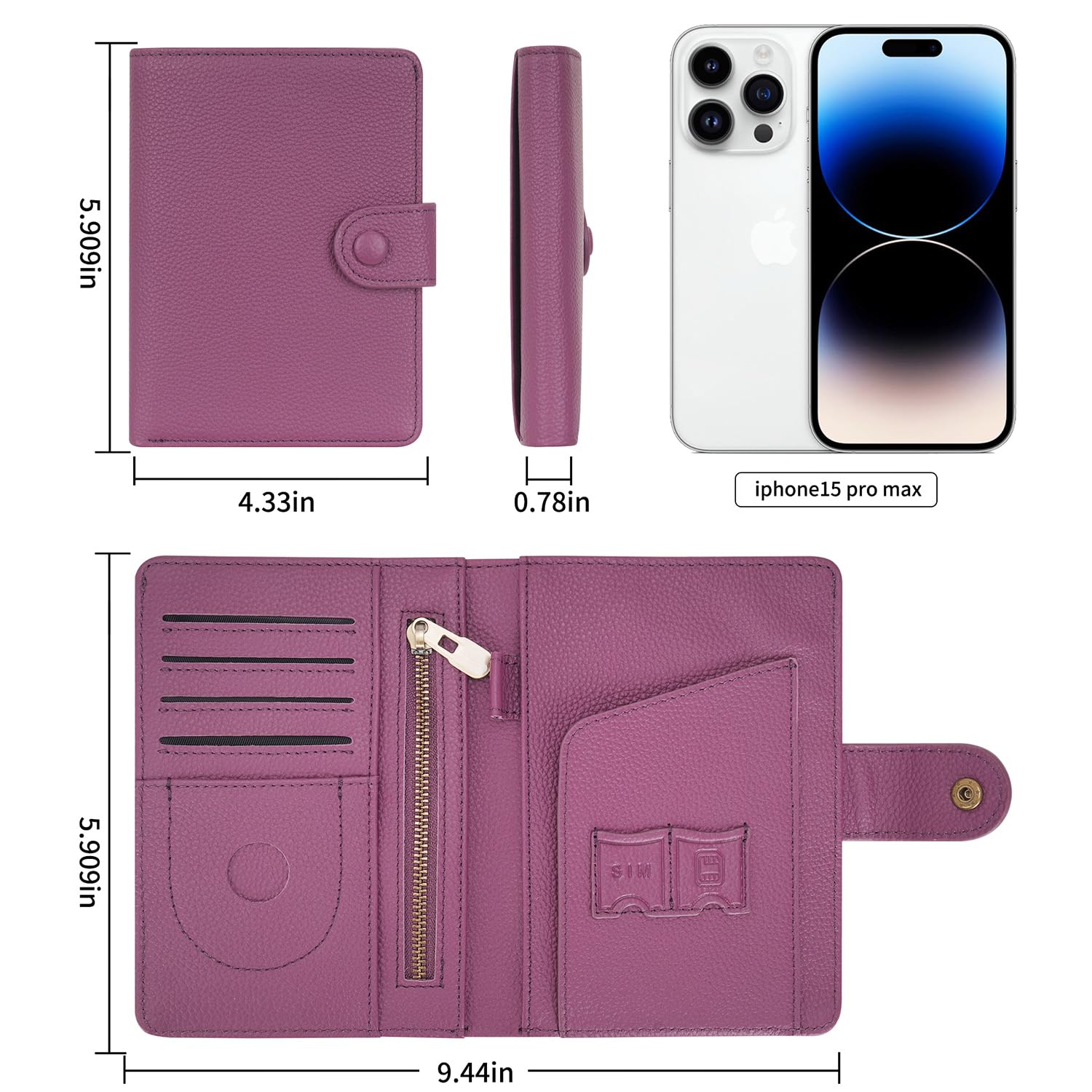 WASON Funda Pasaporte en Piel Auténtica con RFID, Cartera de Viaje, Ranuras para Tarjetas, Bolsillo para Efectivo, Monedero, Ranura Rastreador, Organizador Billetes Avión para Hombre y Mujer(Morado)