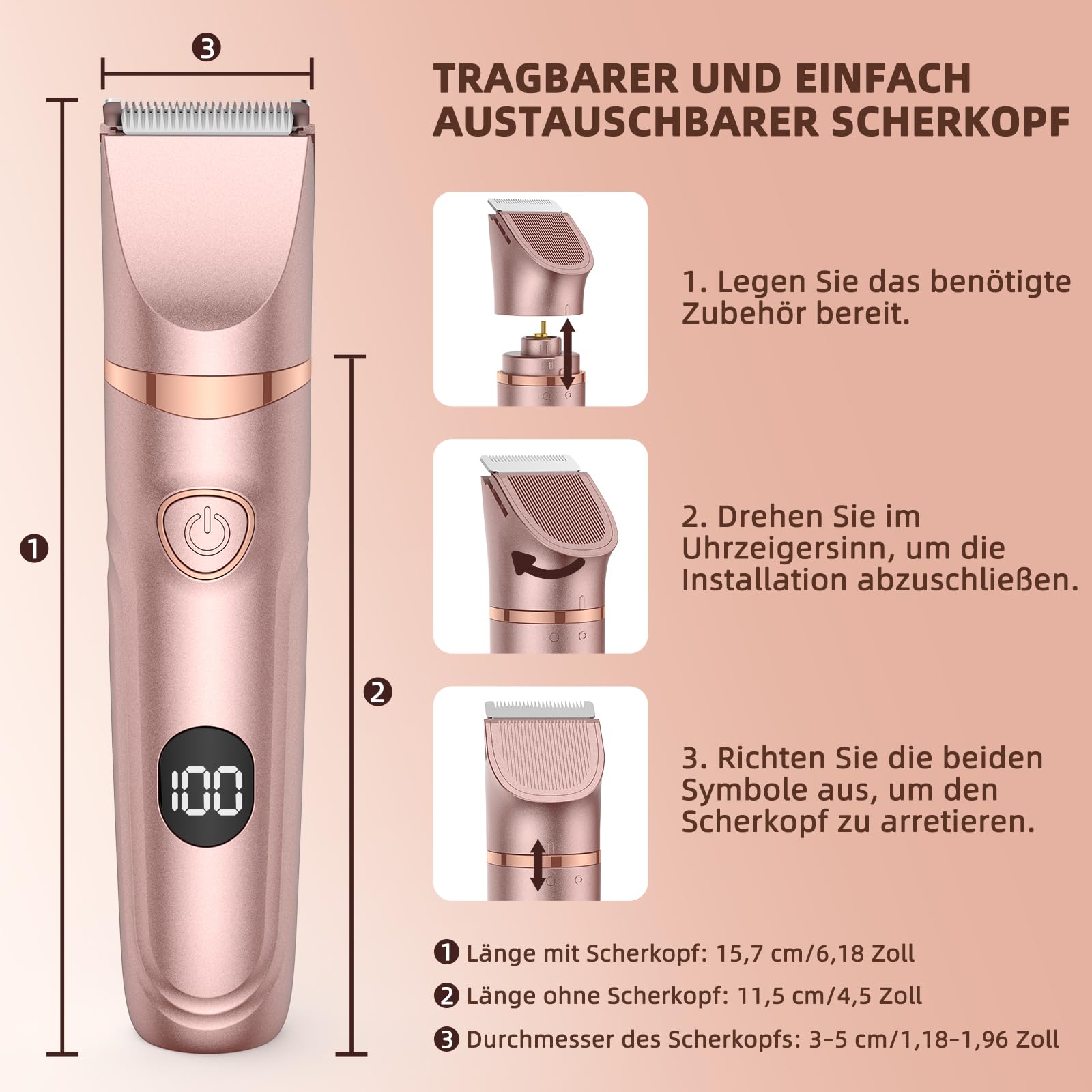 Lady Shaver für Frauen, 3-in-1-Bikini-Trimmer für Frauen zur Nass- und Trockenanwendung, elektrischer schmerzfreier Rasierer für Beine, Körper, empfindliche Haut