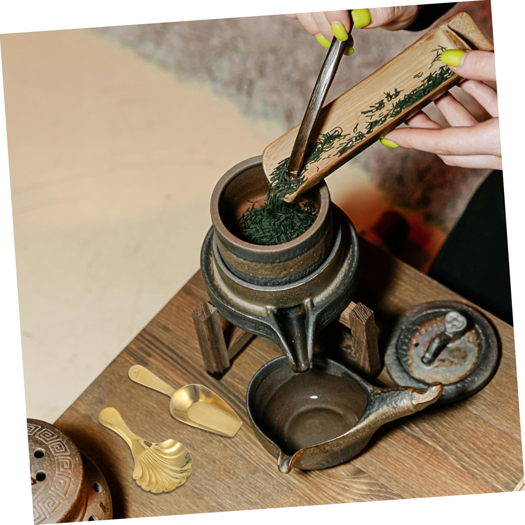 Cuchara de Té de Latón Mini Forma de Concha, 2 Piezas, para Uso en Cocina
