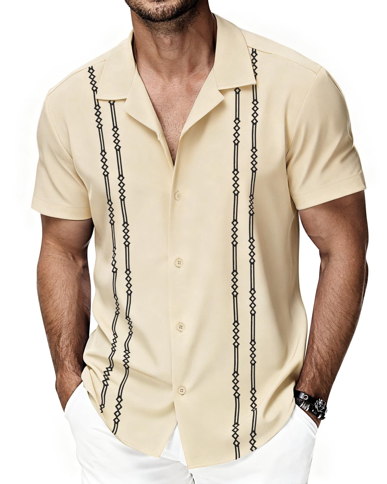 HMIYA Hemden Herren Kurzarm Sommerhemd Herren Guayabera Kurzarmhemd Button Down