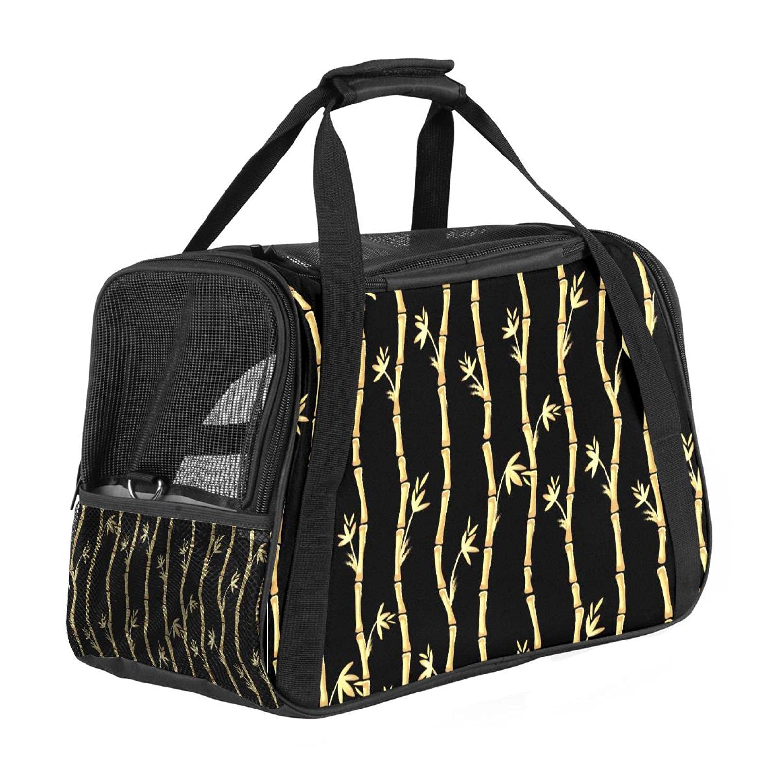 Sac de transport animal homologué cabine avec coussin motif bambou doux