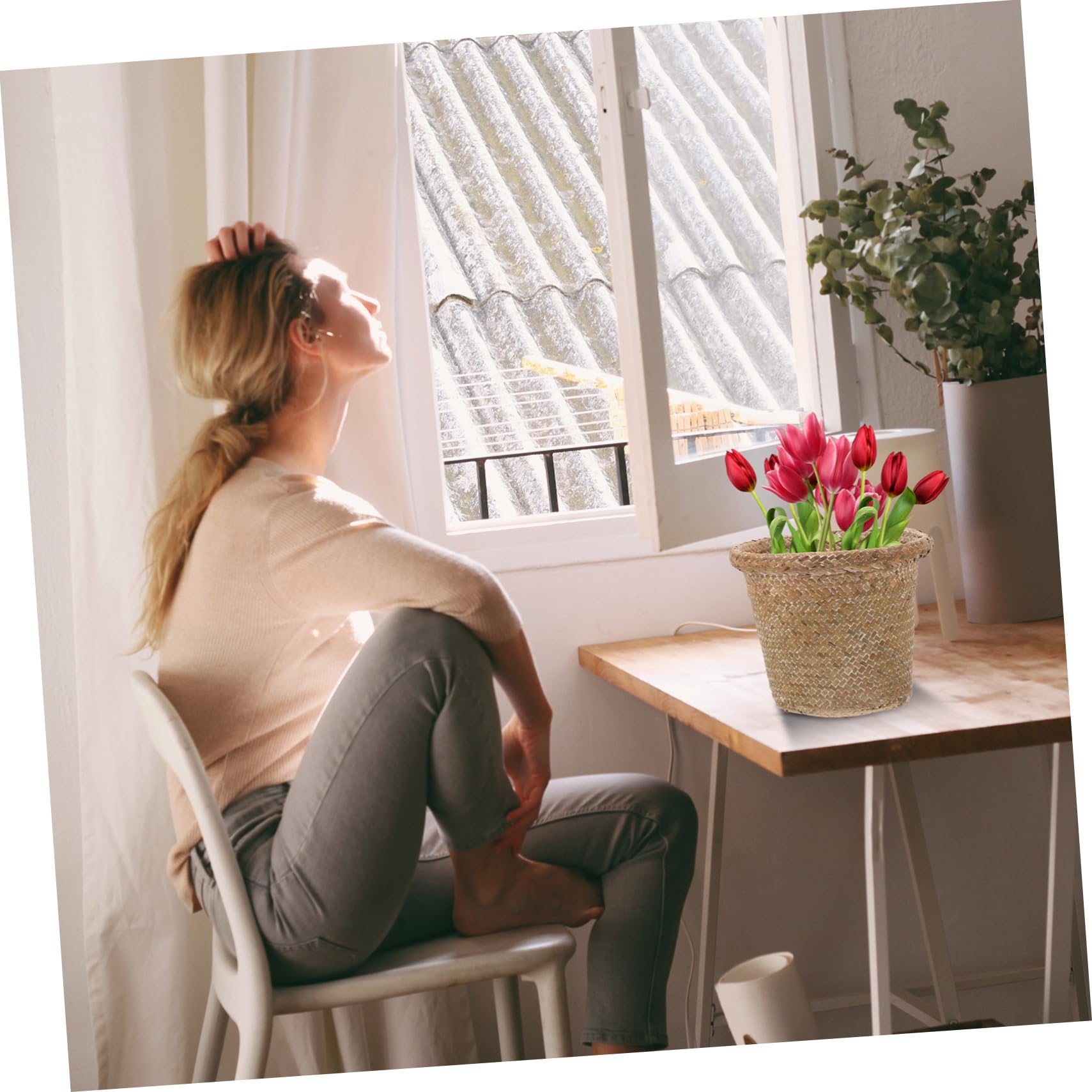 PRETYZOOM 2pièces Panier Pour Fleurs Organisateur Décoratif De Maison Et Chambre Conteneur à Déchets Et Panier De Rangement Corde Naturelle