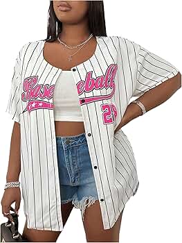 SHENHE Women's Plus Size Baseball Jersey Oversized Striped