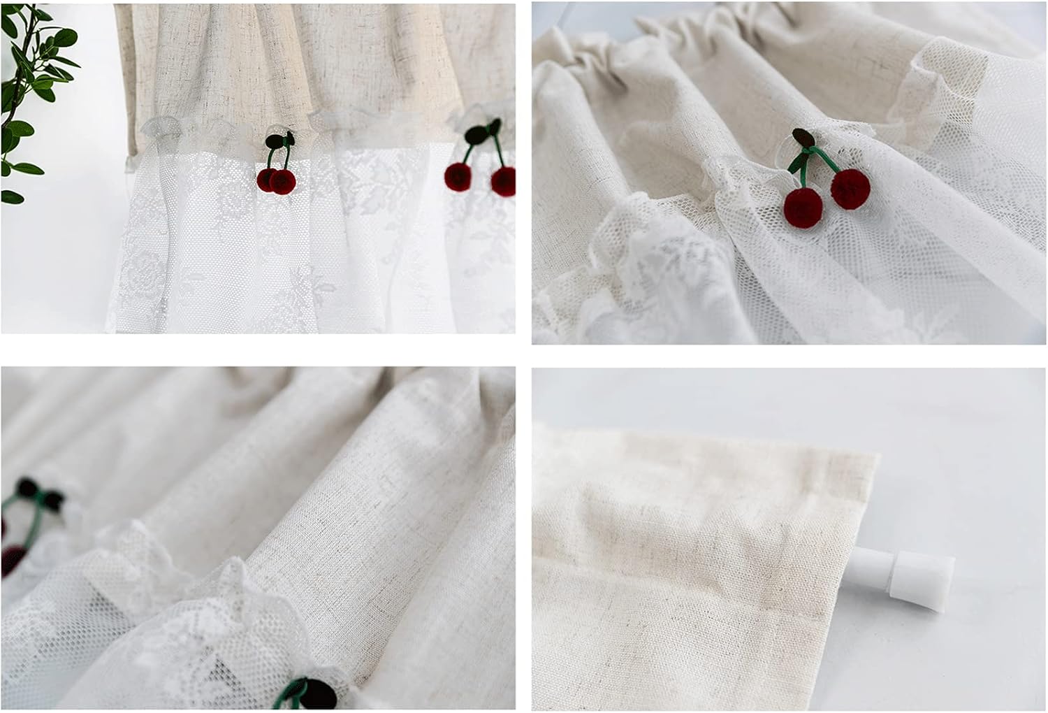 Kitchen Curtains,Half Tier Curtains Short Curtain Valance,Cafe Curtains Country Style,Bistro Curtain for Bedroom Living Room Kitchen Small Window,Lace Semi Blackout Curtains