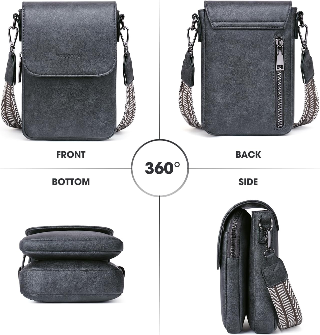POIUGOYA Small Crossbody Bags for Women Trendy,Leather Triple Compartment Cell Phone Crossbody Wallet Purses with Card Slots | Small, Trendy, Triple Compartment, Cell Phone, with Card Slots, Small