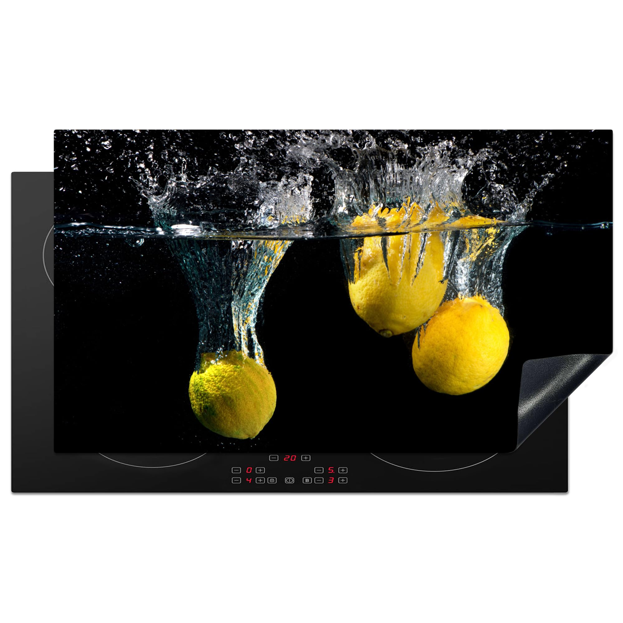 KitchenYeah© Induction Hob Cover Protector Mat 20.5"x35.4" / 90x52 cm Kitchen Universal Ceramic Covers for Electric Cookers Vinyl Lemon - Fruit - Still Life - Water - Yellow