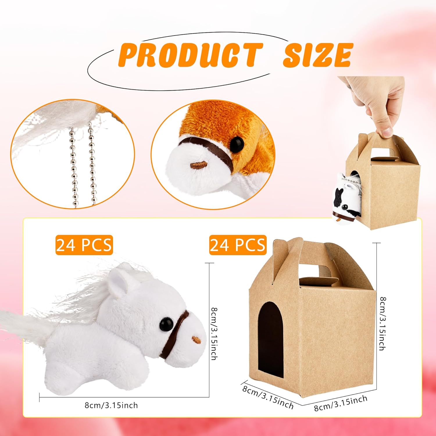 48 Pcs Horse Party Favors Include 24 Mini Stuffed Horse Animals Toys Plush Horse Animals and 24 Foldable Boxes for Adopt a Horse Party Favors Farm Party Goodie Bag Fillers