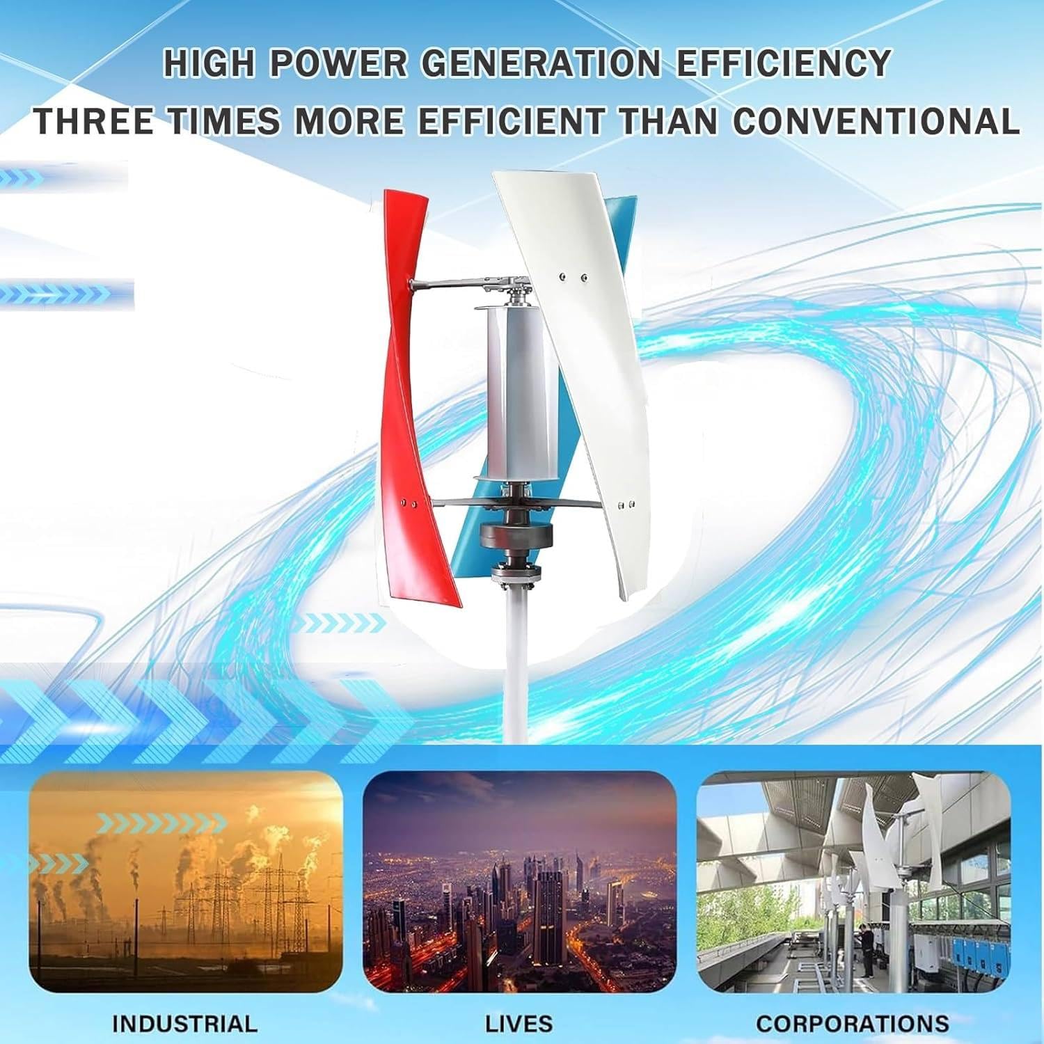 Generatore eolico ad asse verticale ad alta efficienza 14000W-20000W Piccolo mulino a vento domestico, generatore di energia 12V 24V 48V 220V Kit di energia eolica per barche, terrazze 220V-16000W
