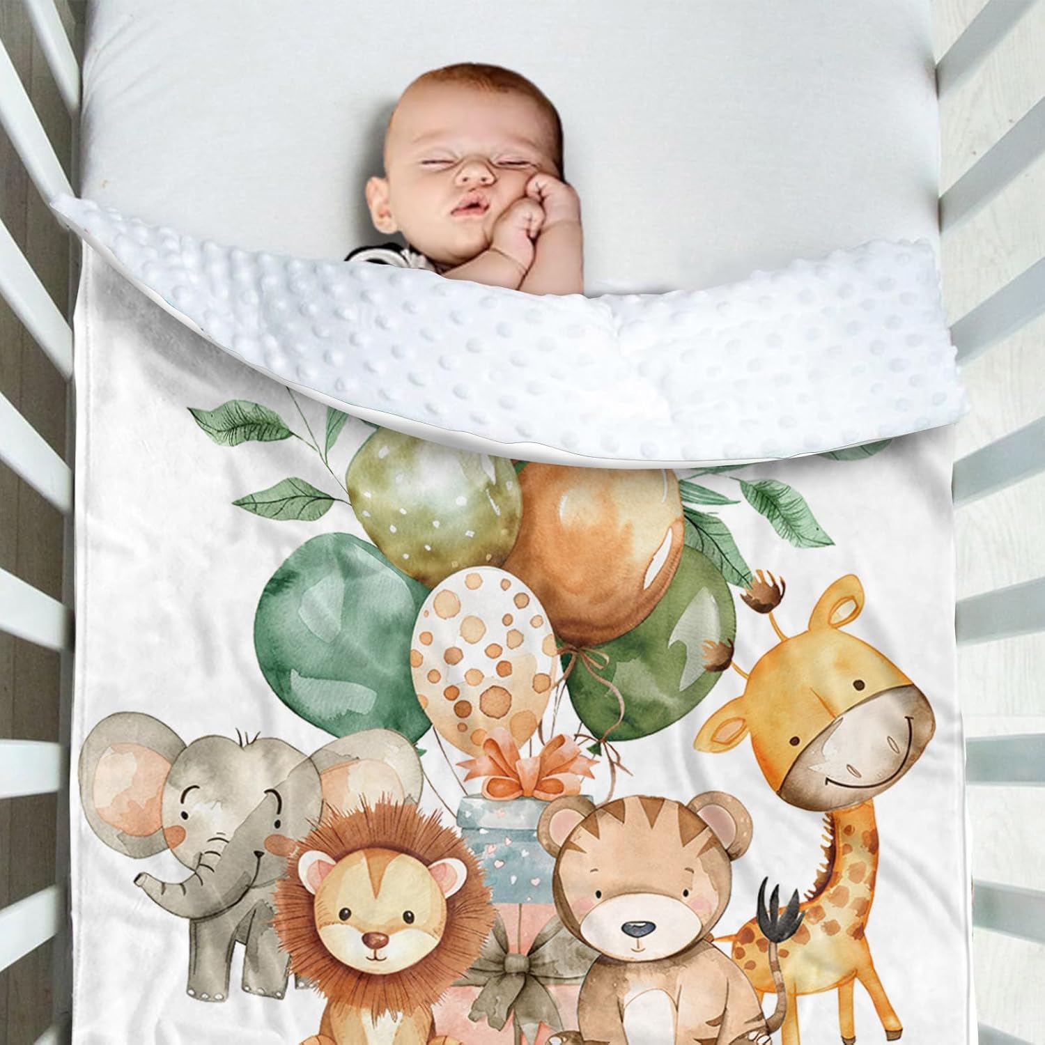 Personalized Baby Blanket for Boys, Custom Baby Blanket with Name, Soft Flannel with Double Layer Dotted Backing, Receiving Swaddle Blanket Suitable for Infants and Toddler, Safari Animals(47”x60)