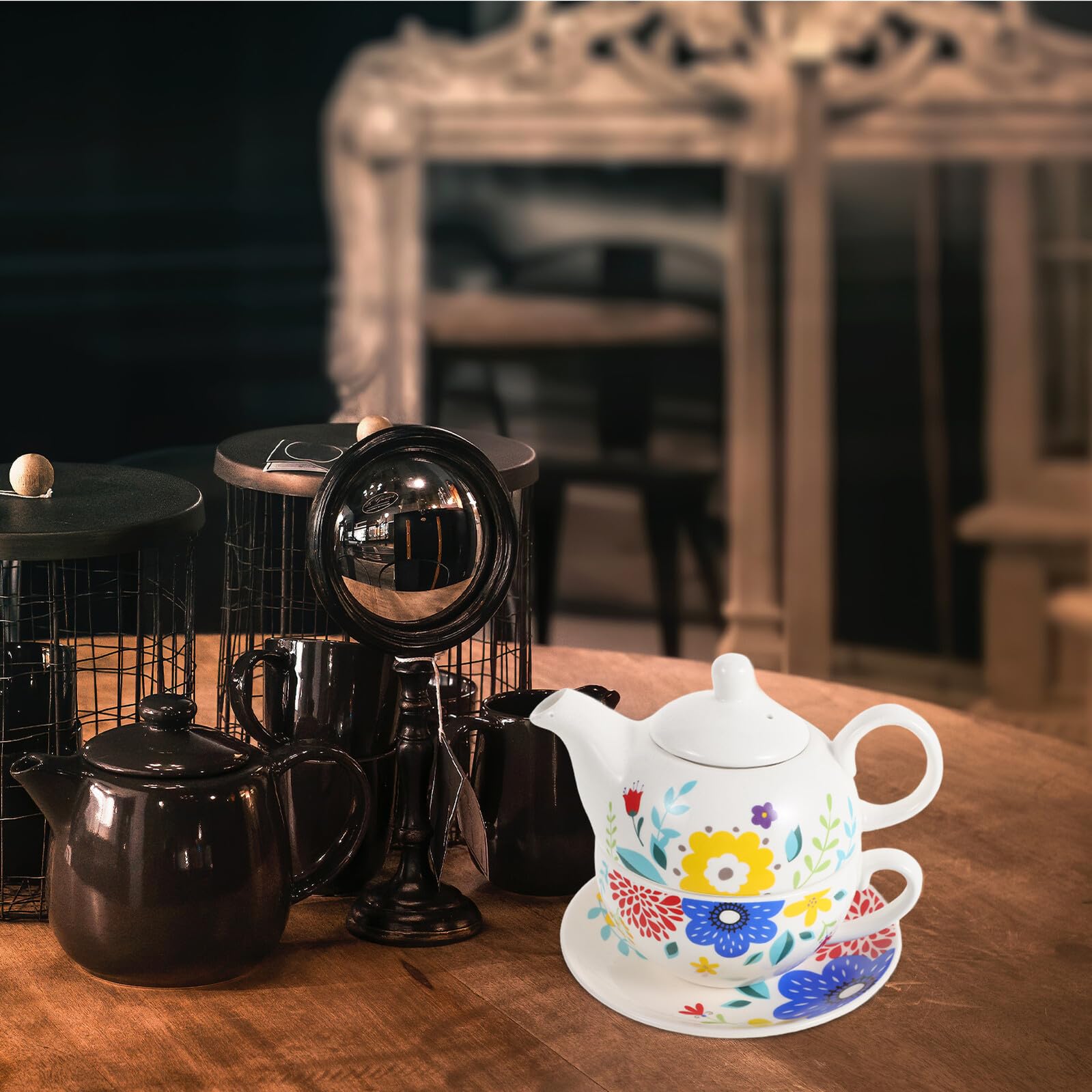 Keramik Teekanne Satz mit Untertasse und Bedruckter Teetasse Tragbares Chinesisches Teeservice für Zuhause und Reise