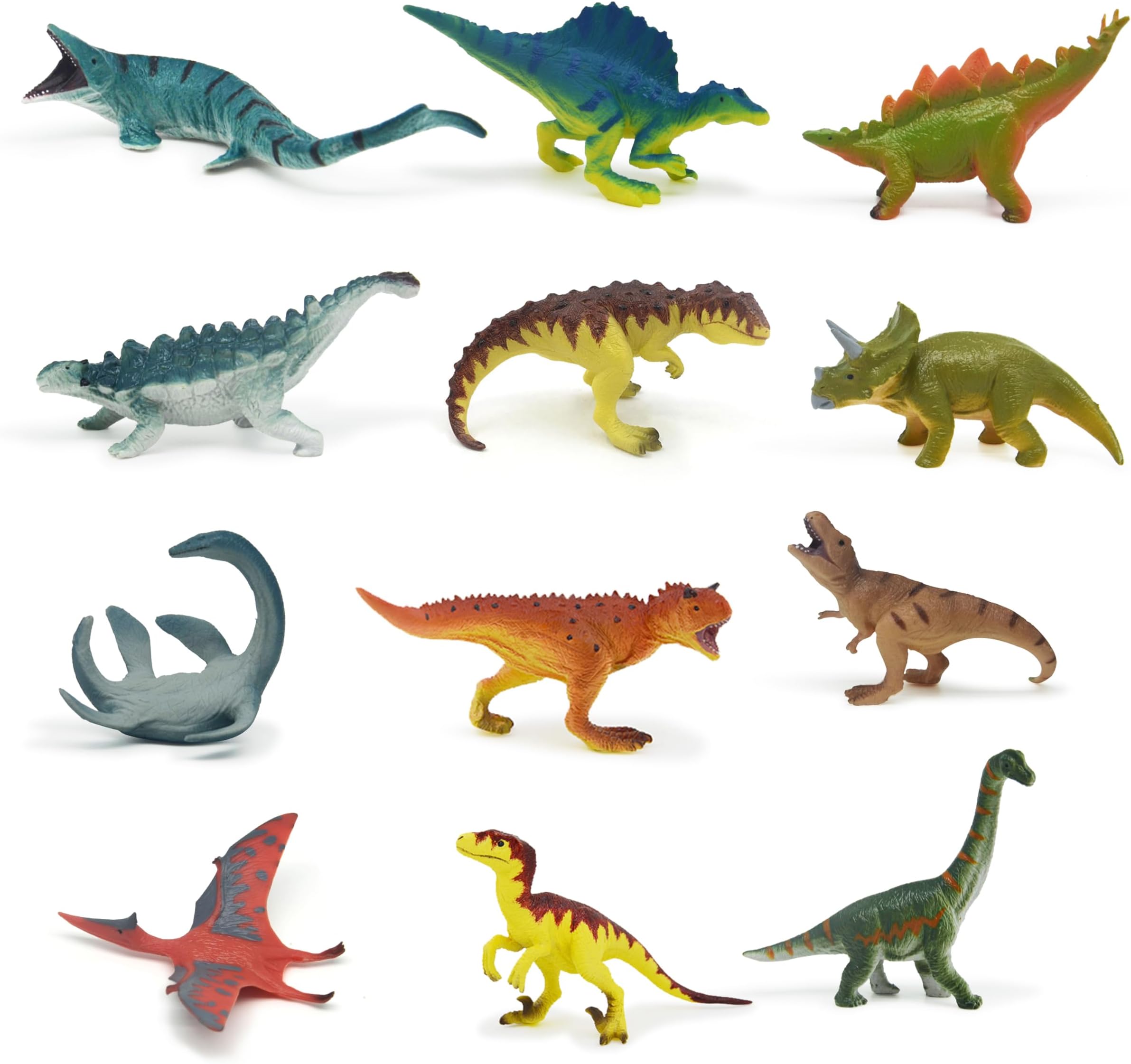 RECUR Dinosaur Figure Toys Mini Dino Figurines for Kids Jurrassic Dinosaurs, 100% Hand-Painted, Cake Topper Small Tabletop Figure - 12 PCS