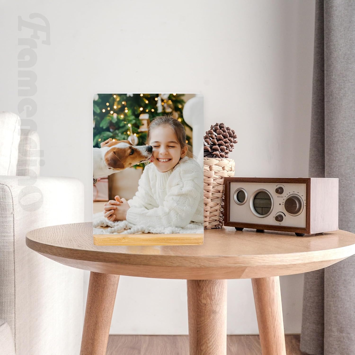 Framendino, 4 Pack Sublimation Photo Frame Blank 6 x 8 Inch Heat Transfer Metal Picture with Wood Base DIY Prints for Tabletop Desk Display