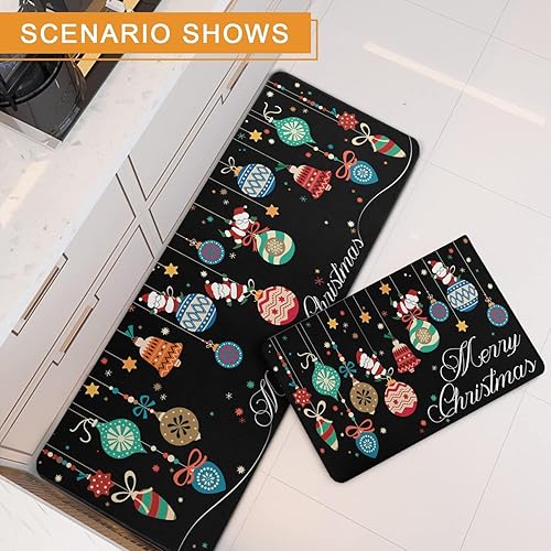 Miniatura 7 de Alfombras y tapetes de cocina de Navidad, alfombras y tapetes negros de Navidad de Papá Noel, antideslizantes, lavables, tapetes navideños de bajo