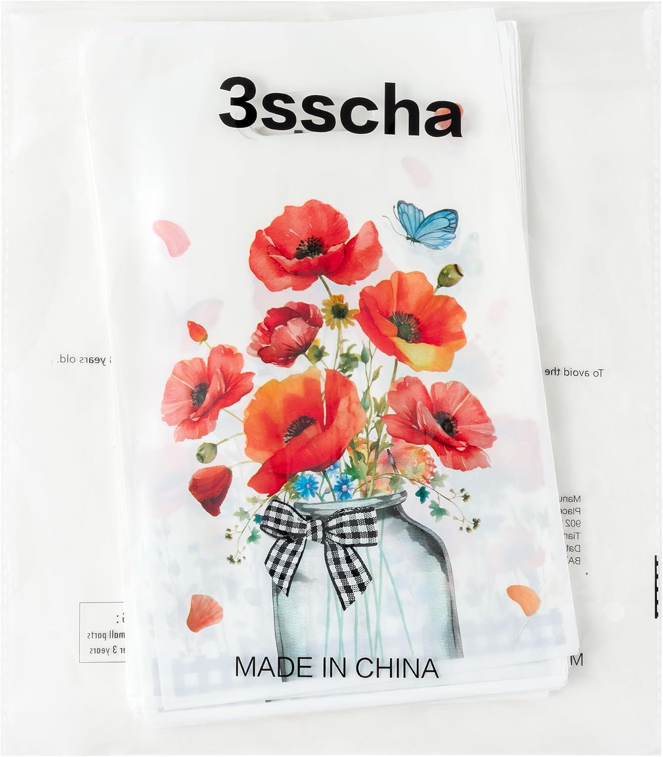 3sscha 50Pcs Red Poppy Party Favor Bag - Flower Butterfly Plastic Waterproof Goodie Bags Spring Summer Bloom Floral Rectangular Treat Bags for Birthday Party Decoration Supplies image 5