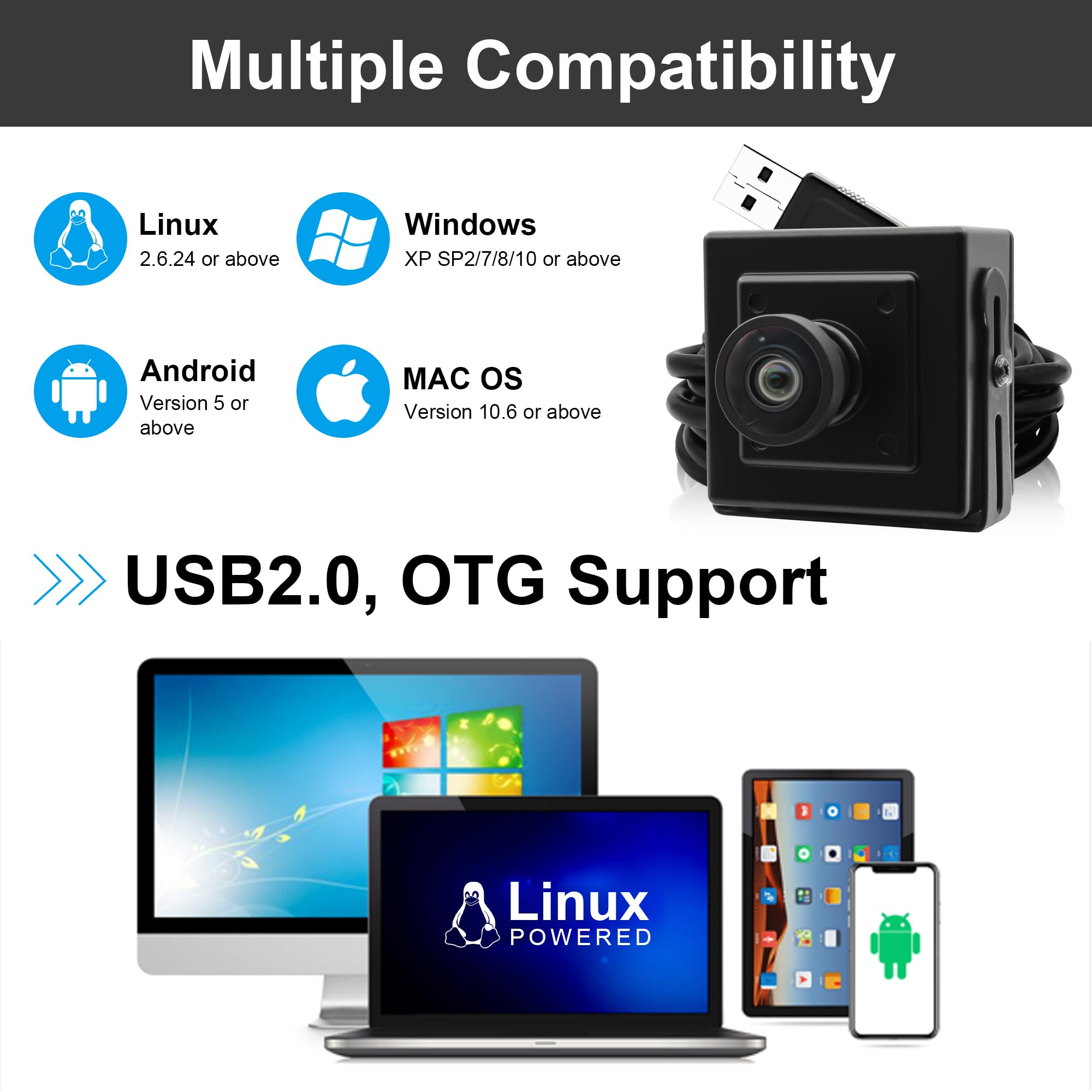 SVPRO Global Shutter - Fotocamera USB 1200P 90 fps, ad alta velocità, grandangolo senza distorsioni, USB Plug and Play per computer portatile