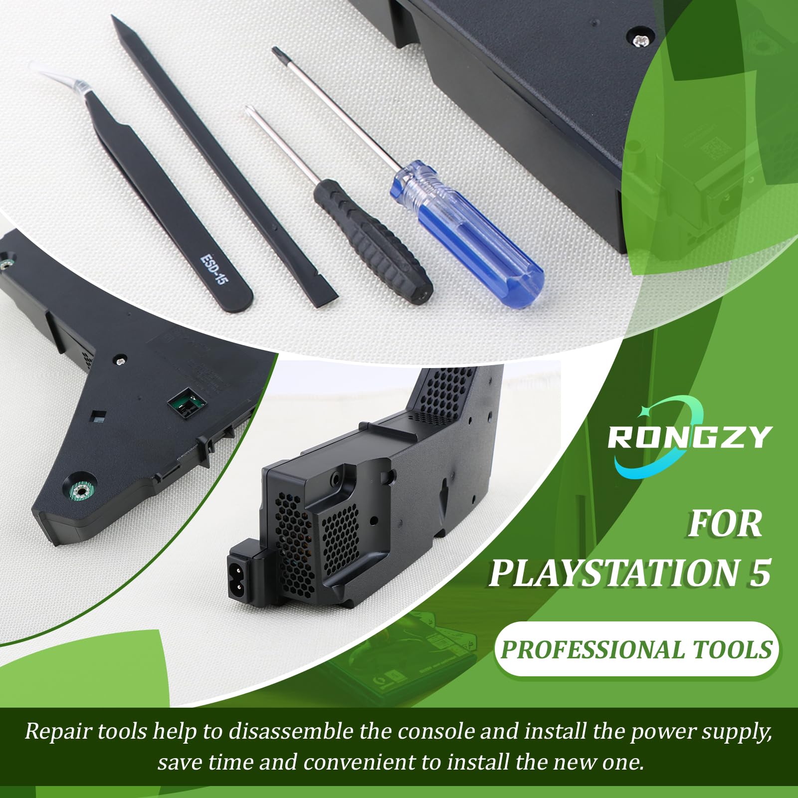 RongZy per PS5 Alimentatore per Playstation 5 Alimentatore Interno Sostituire ADP-400FR PA-1401-JT3 con Cavo di Alimentazione Strumenti di Riparazione