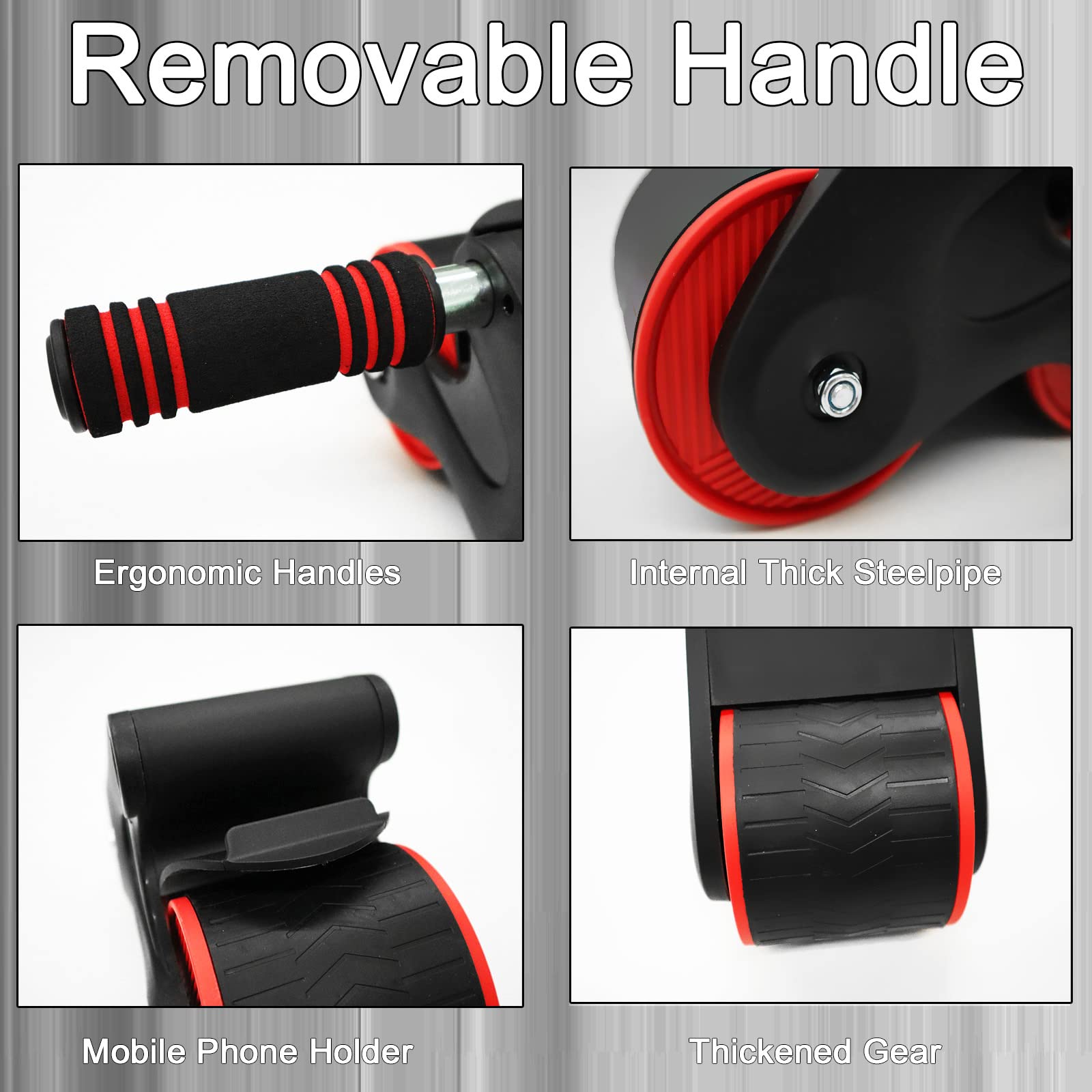 Rueda Abdominal de Rebote Automático, Ruedas Rodillo Abdominal Ejercitador Con Alfombra, Rodillo Para Entrenamiento Abdominal Con Ruedas Dobles Estables Y Rebote Automático (Rojo)