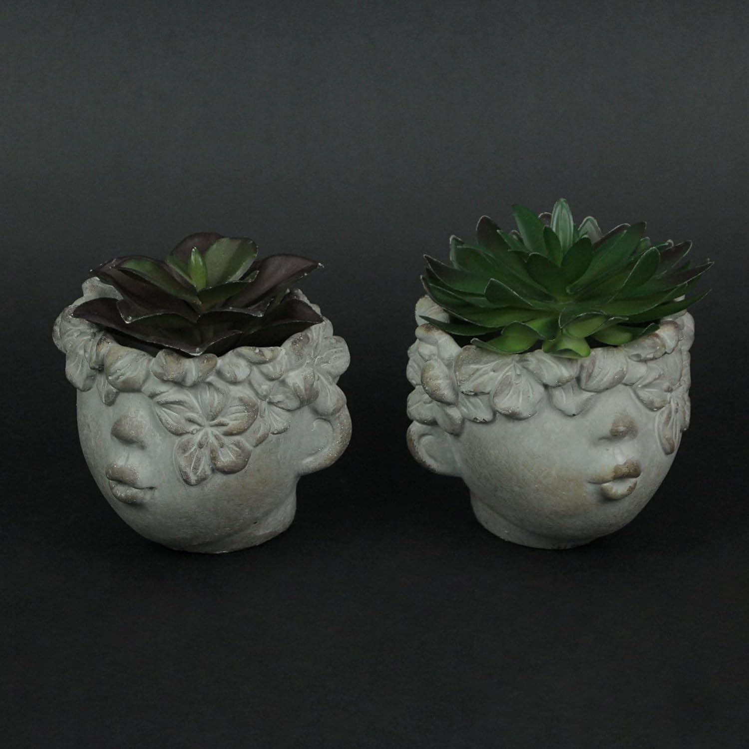 Set of 2 Gray Concrete Kissing Face Mini Planter Pots
