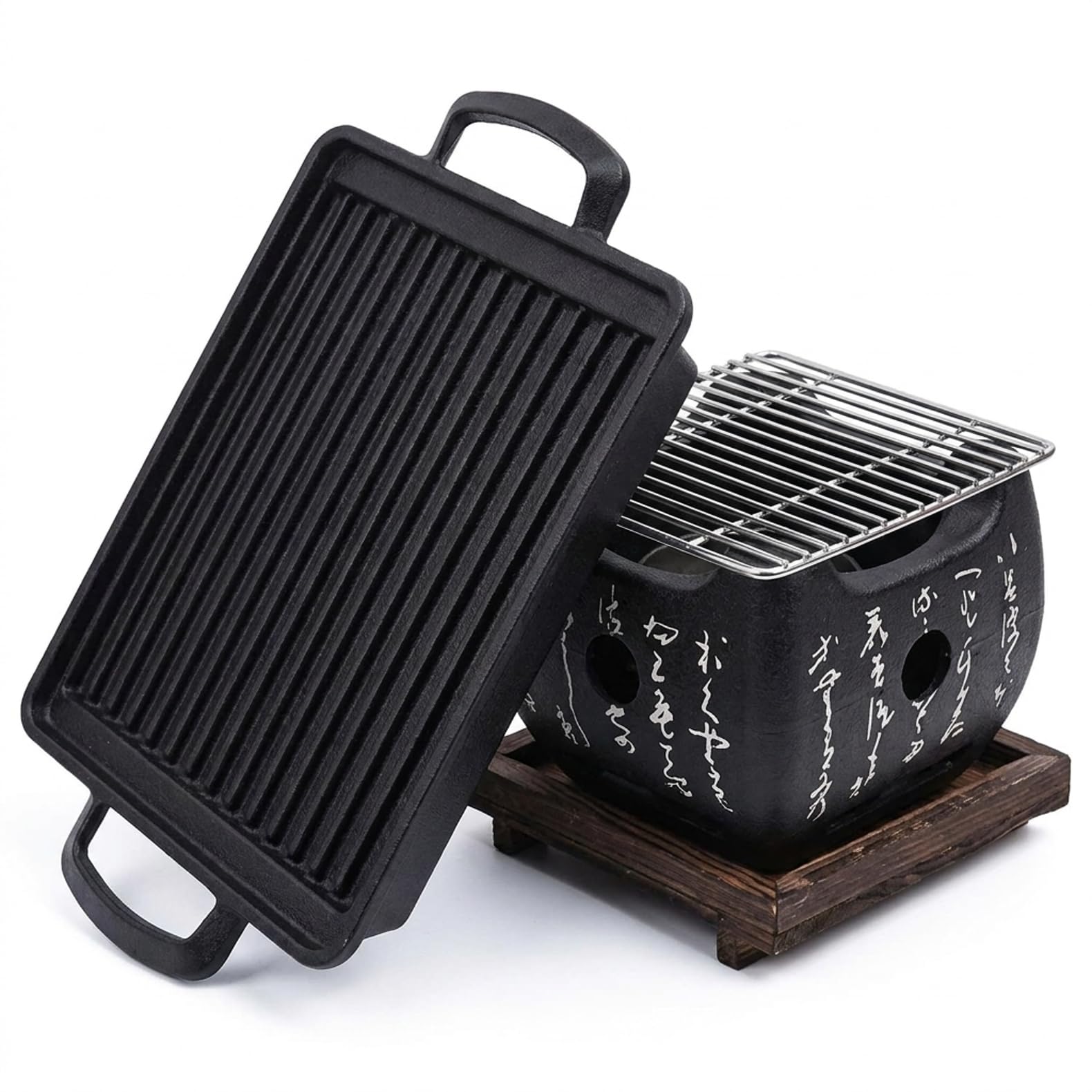 Amazon | 卓上七輪コンロ 小型 アルミ製 炭火コンロ 木製土台 焼き網