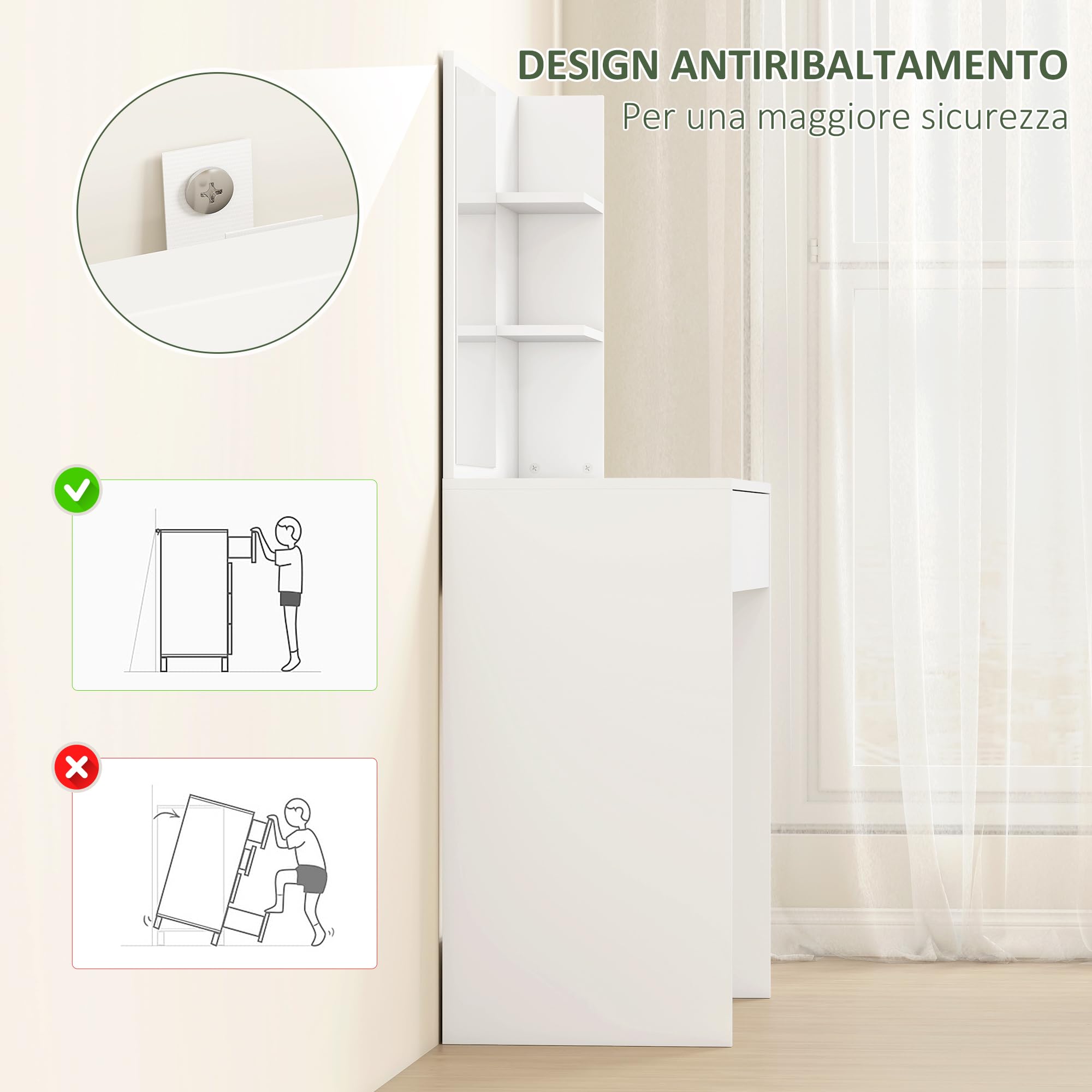 HOMCOM Toeletta Trucco Elegante con Specchio Moderno 75x40x137 cm Bianco | Ampio Cassetto Portaoggetti, 3 Ripiani, Postazione Trucco, Postazione Make Up per Camera da Letto