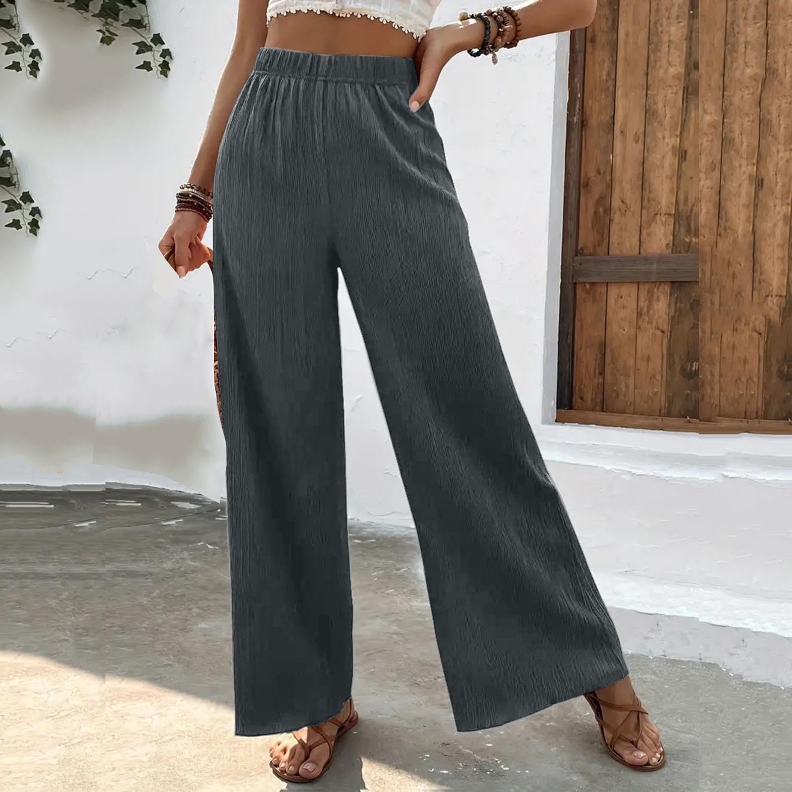 XUNRYAN Womens Wide Leg Pants Dressy Casual High Waist Pants Loose Fit Work Travel Bohemian Pants 2023 Outfits Gray